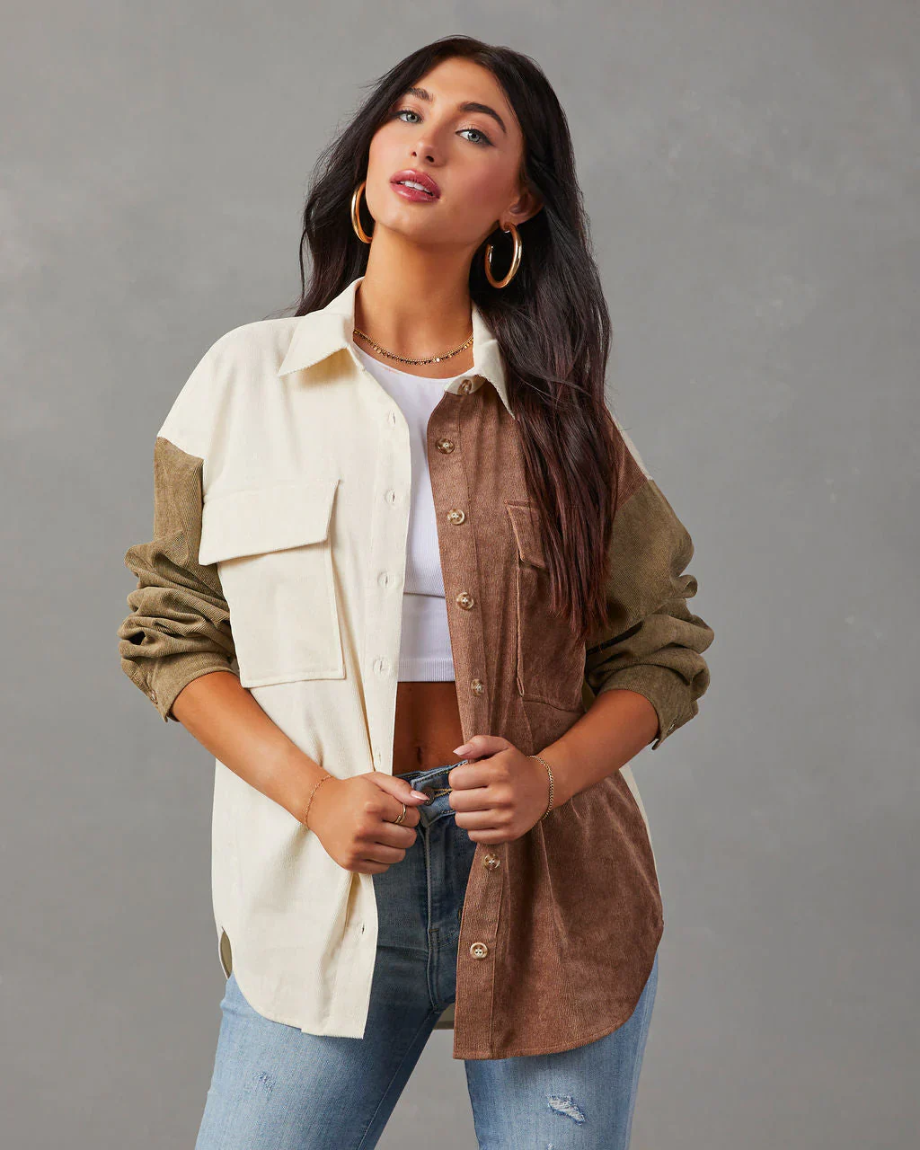 Connolly Corduroy Colorblock Button Down Top