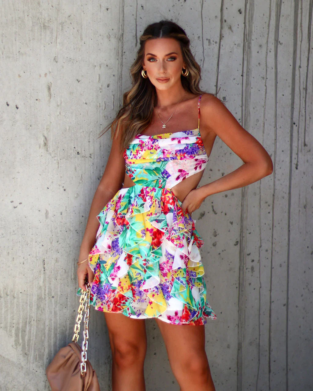 Gracelyn Floral Cutout Ruffle Mini Dress