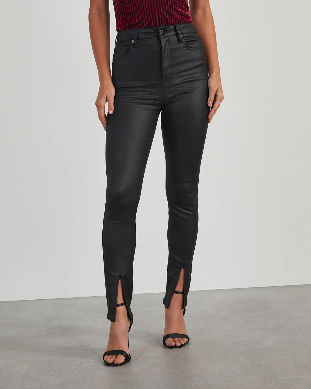 Kourtney High Rise Split Hem Coated Jeans