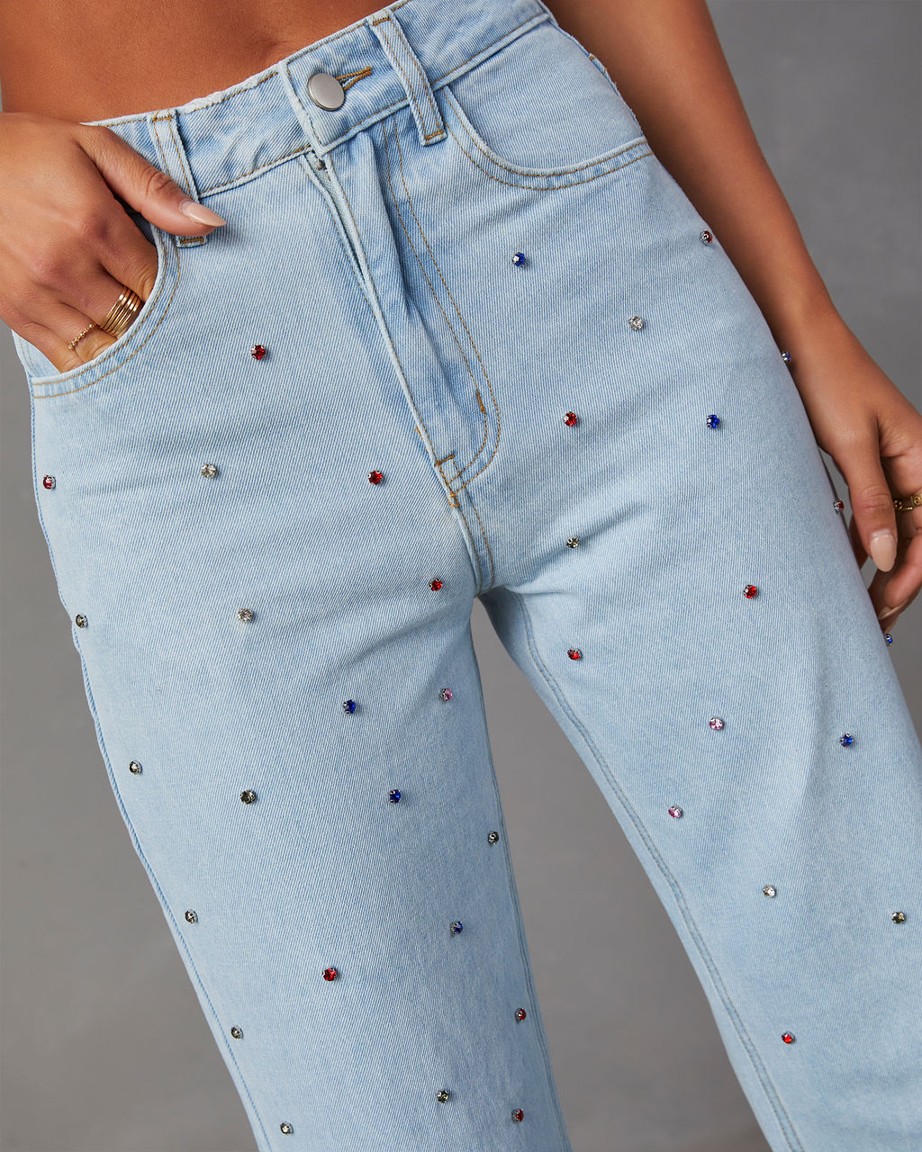 Keisha Rhinestone Wide Leg Jeans