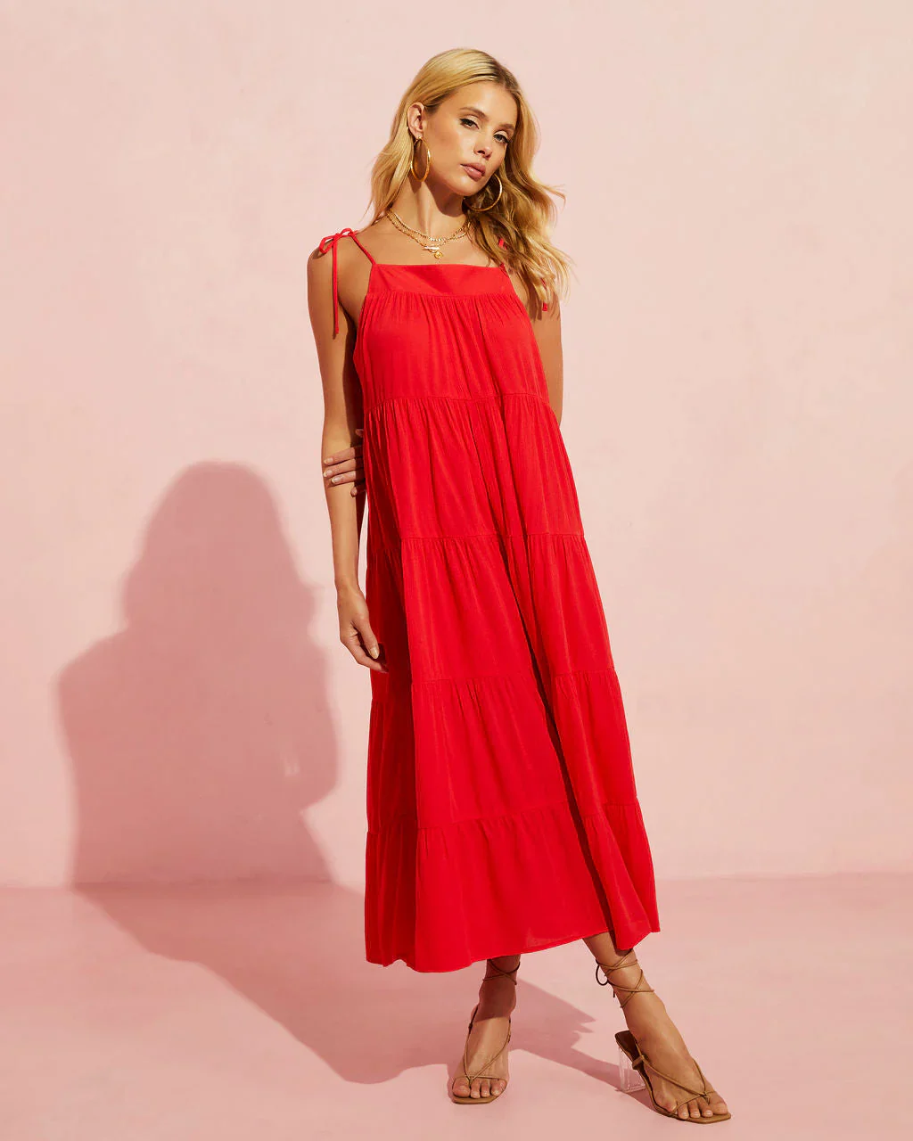 Aberdeen Shoulder Tie Tiered Maxi Dress