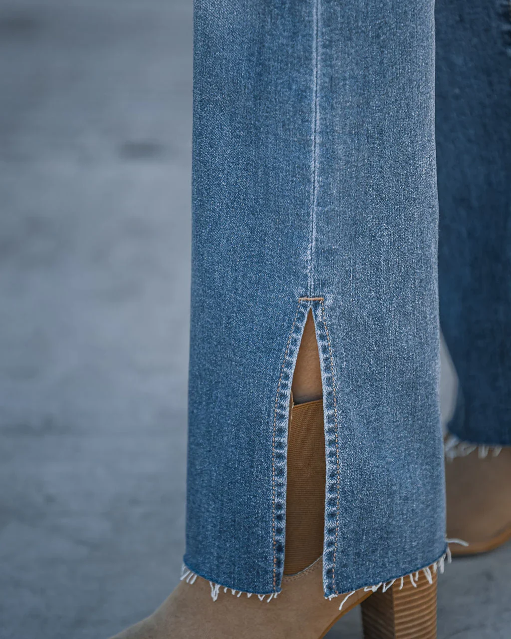 Charlotte Mid Rise Stretch Split Hem Bootcut Jeans