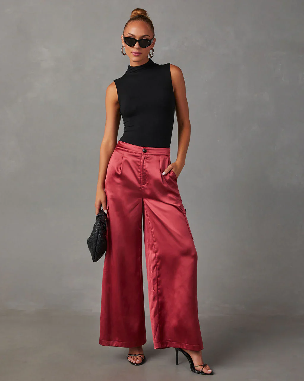 Marena Satin Wide Leg Cargo Pants