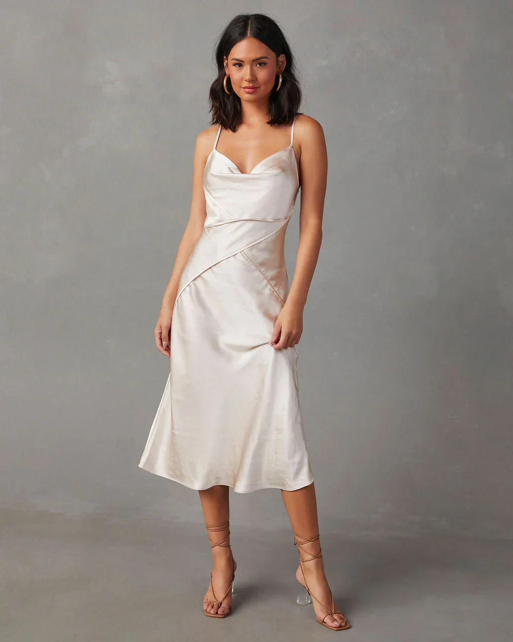 Rixo Satin Cowl Neck Midi Dress