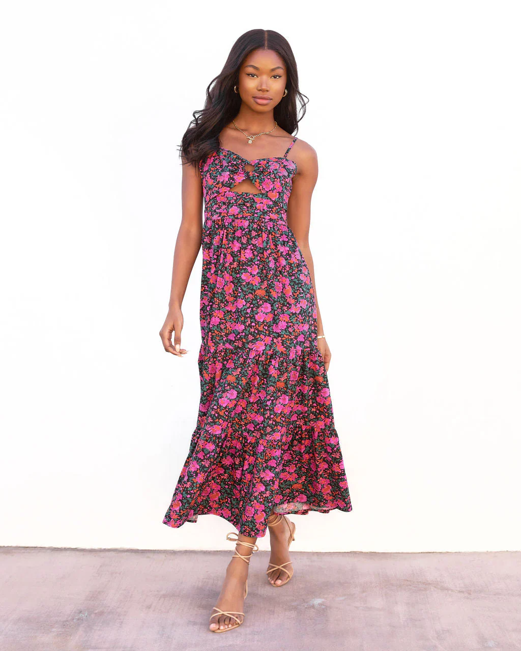 Leanne Cotton Floral Cutout Midi Dress