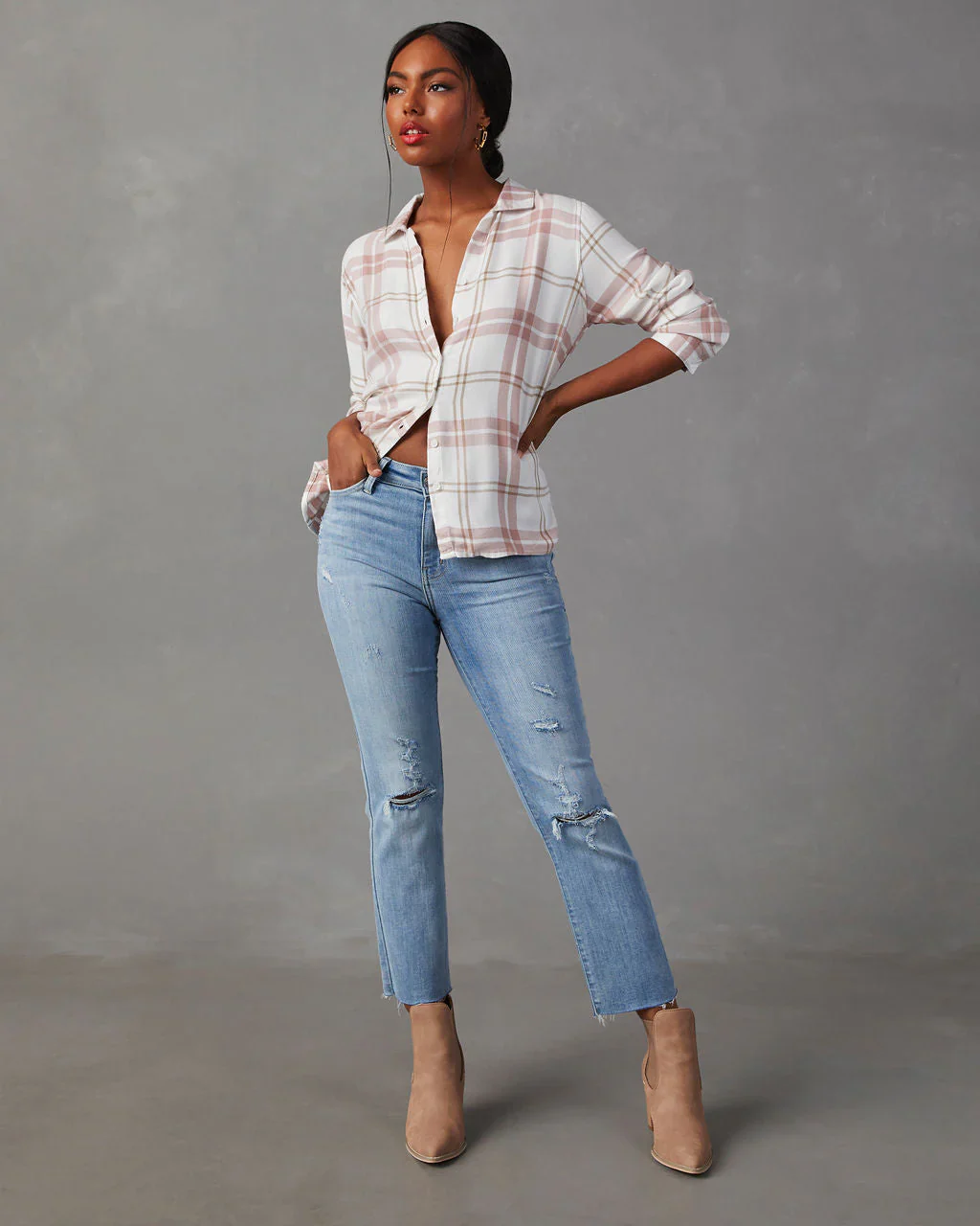 Gail Plaid Button Down Top