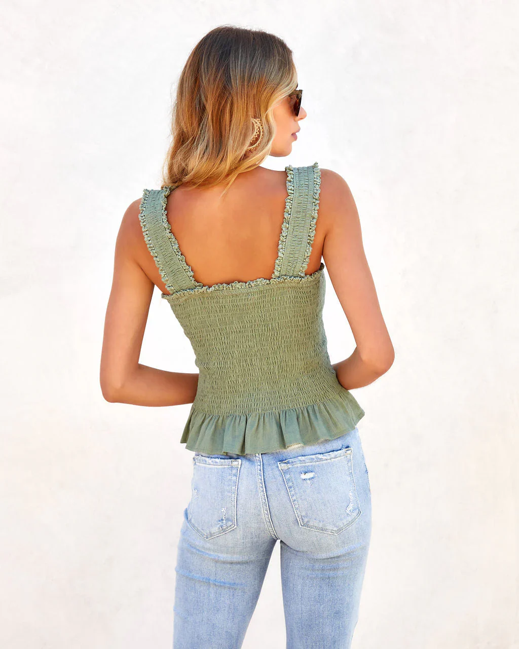 Lawrence Smocked Peplum Tank