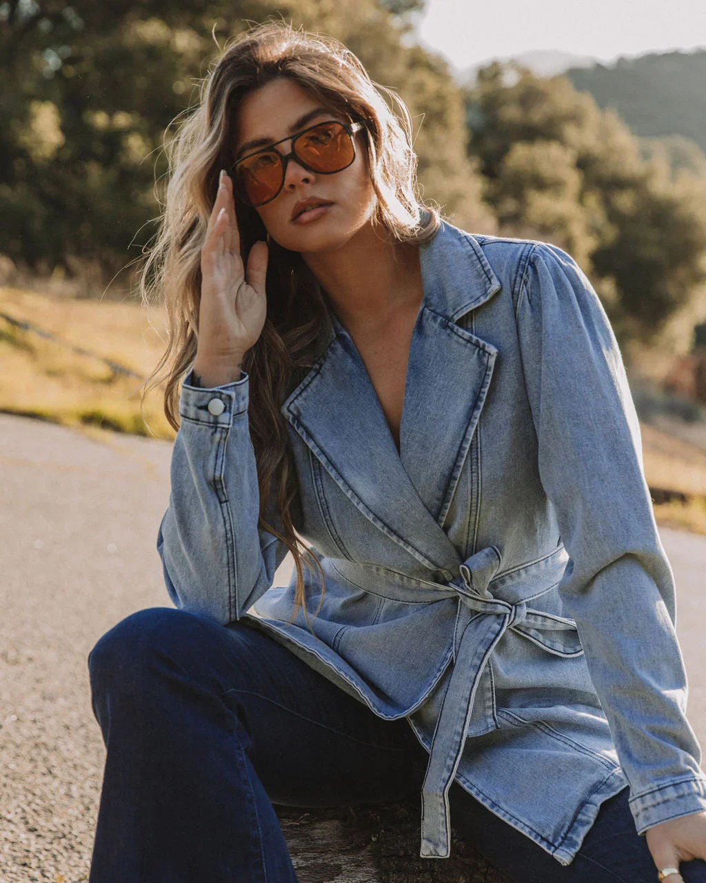 Cyrus Pocketed Waist Tie Denim Jacket