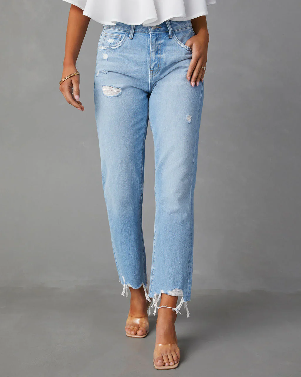 Libby Distressed High Rise Straight Leg Jeans