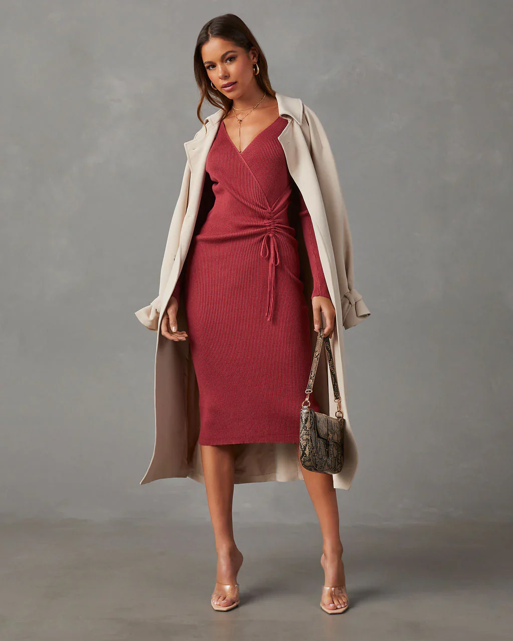 Ls Sweater Midi Dress With Ruching
