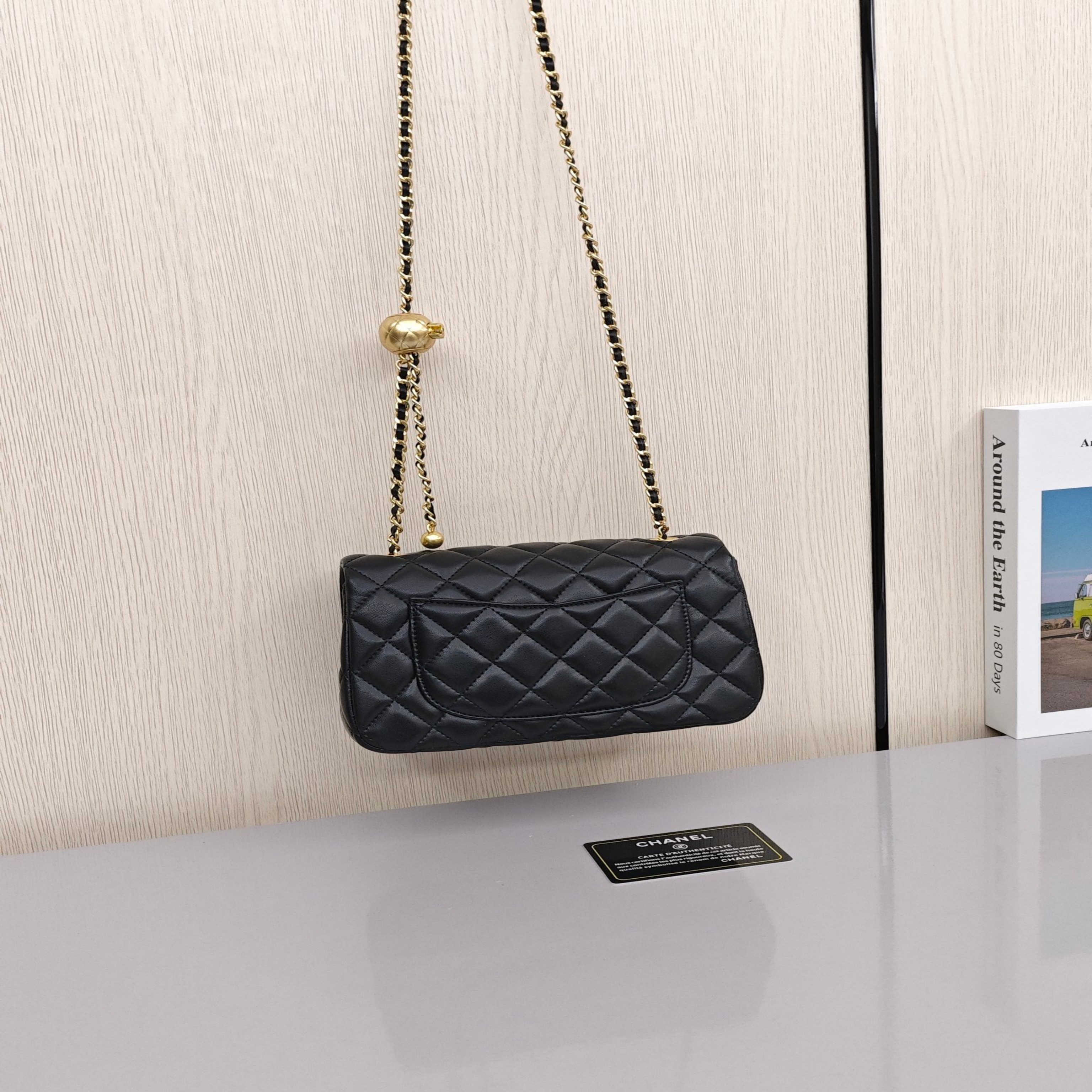 CHANEL Small Gold Ball CF Classic Quilted Flap Bag with Gold - tone Clasp Shoulder Strap, made of lambskin, Crossbody and Shoulder Bag, Mini Size, Women's Style, Black