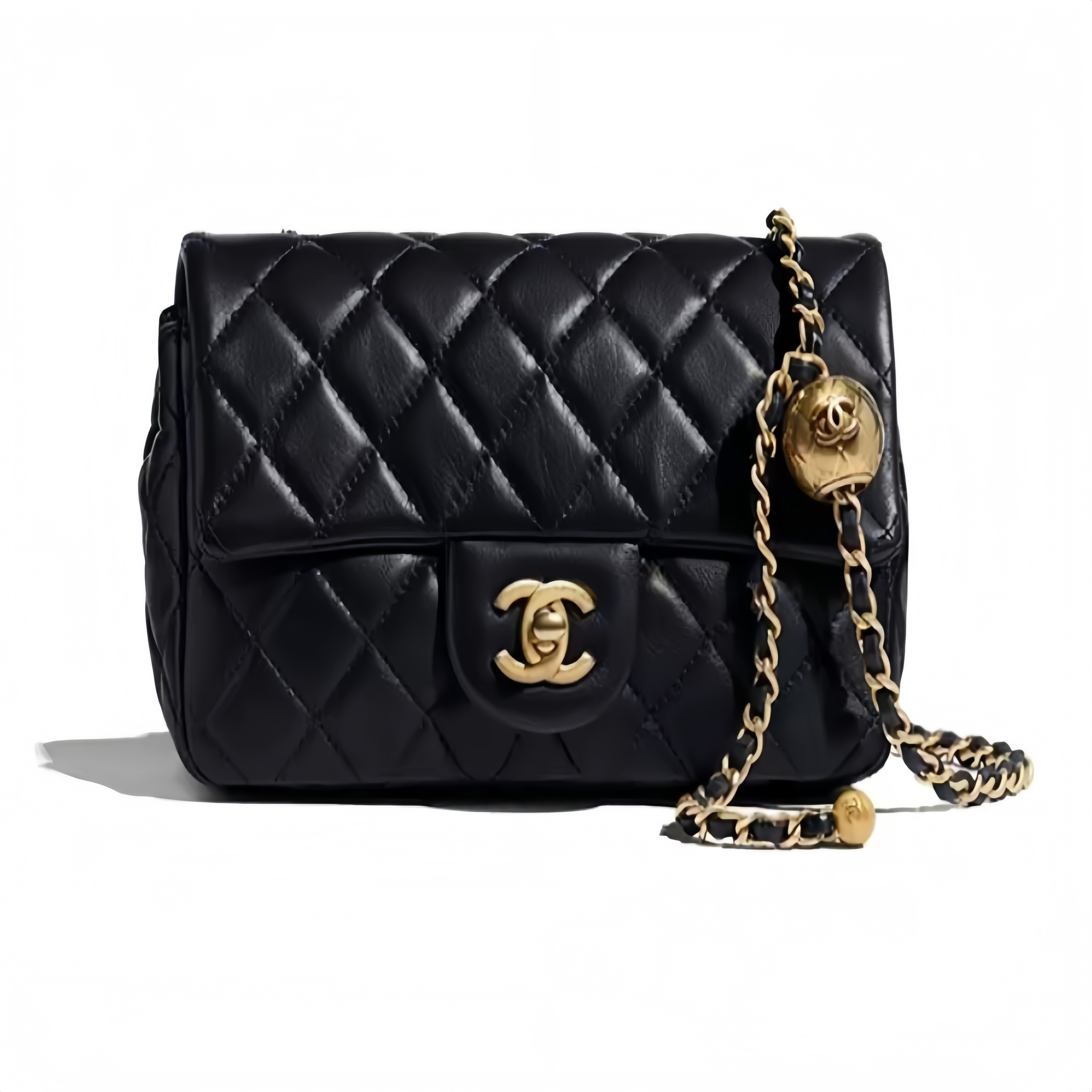 CHANEL Small Gold Ball CF Classic Quilted Flap Bag with Gold - tone Clasp Shoulder Strap, made of lambskin, Crossbody and Shoulder Bag, Mini Size, Women's Style, Black