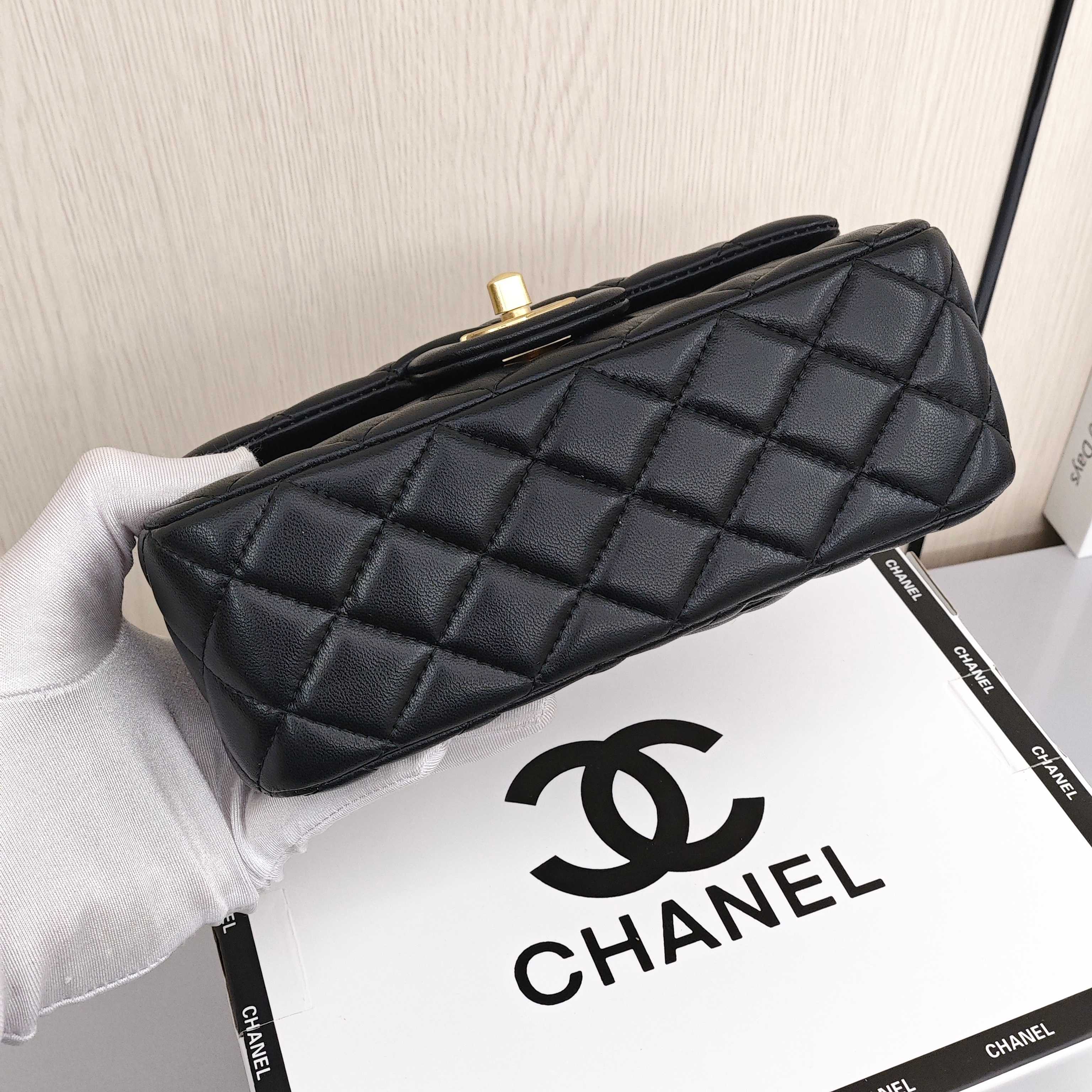 CHANEL Small Gold Ball CF Classic Quilted Flap Bag with Gold - tone Clasp Shoulder Strap, made of lambskin, Crossbody and Shoulder Bag, Mini Size, Women's Style, Black