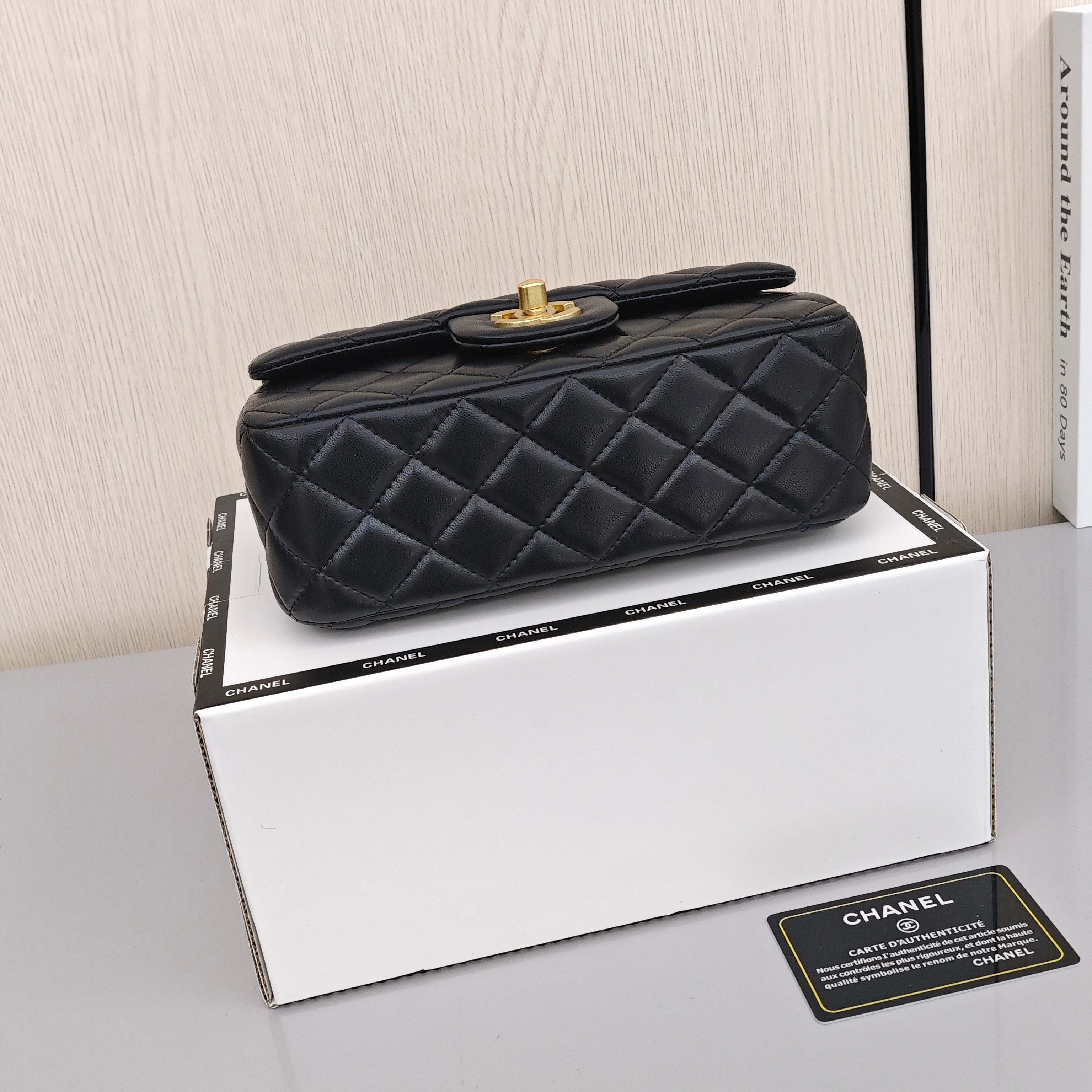 CHANEL Small Gold Ball CF Classic Quilted Flap Bag with Gold - tone Clasp Shoulder Strap, made of lambskin, Crossbody and Shoulder Bag, Mini Size, Women's Style, Black