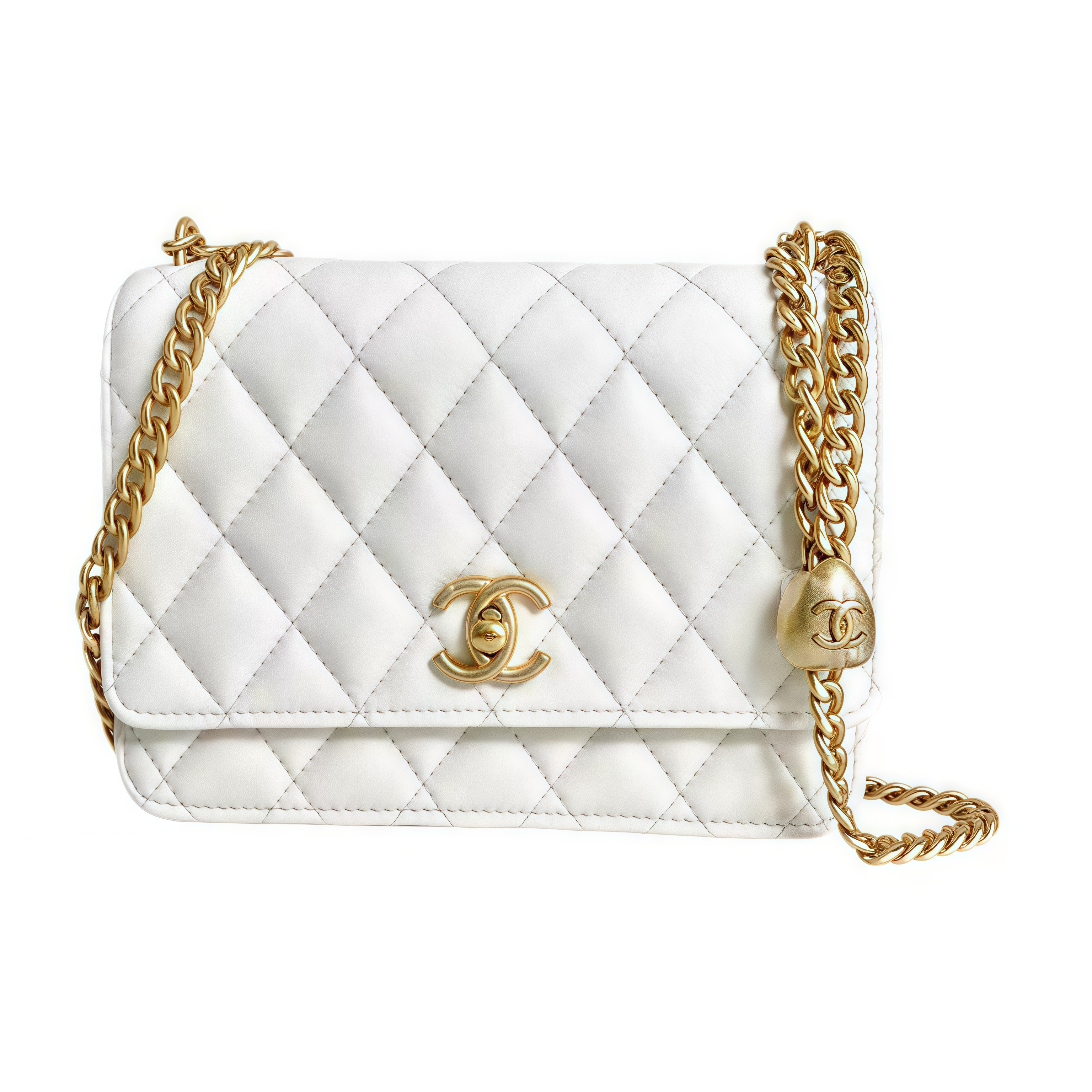 CHANEL SIZE22 Double Gold Bead Small Gold Ball Flap Bag, made of cowhide, Crossbody, Hand - carry and Shoulder Bag, Women's Style, White