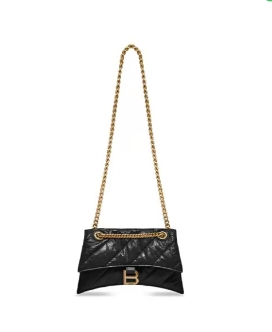 Balenciaga CRUSH old gold B logo cattle leather hand crossbody shoulder bag Women's black