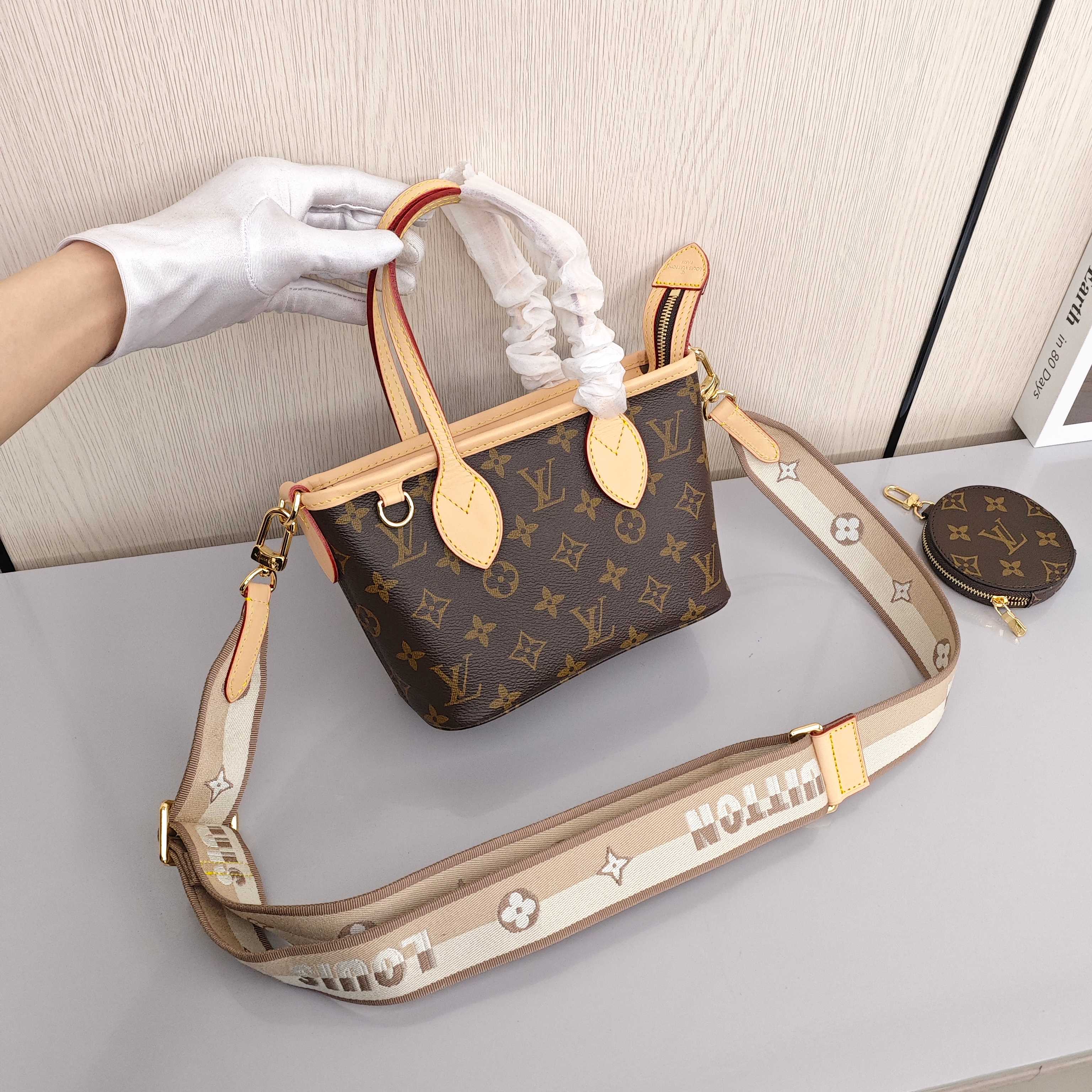 LOUIS VUITTON NEVERFULL Small - sized Women's Canvas Tote Bag/Shopping Bag/Handbag, Brown