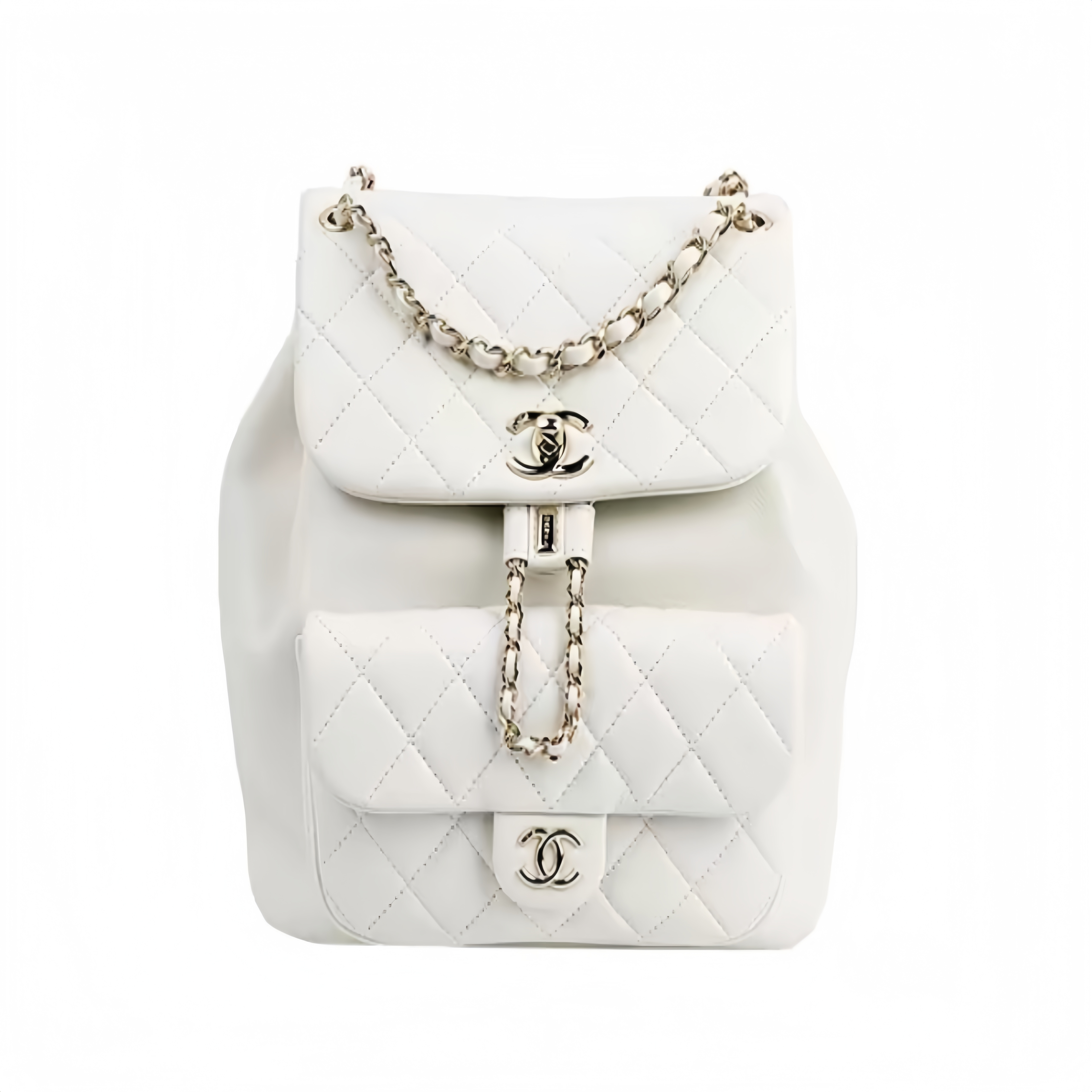CHANEL Duma 23C Early Spring Collection. Stylish Quilted Flap Backpack/Dual - Strap Bag. Made of Calfskin Leather. Large Size. For Women. White.