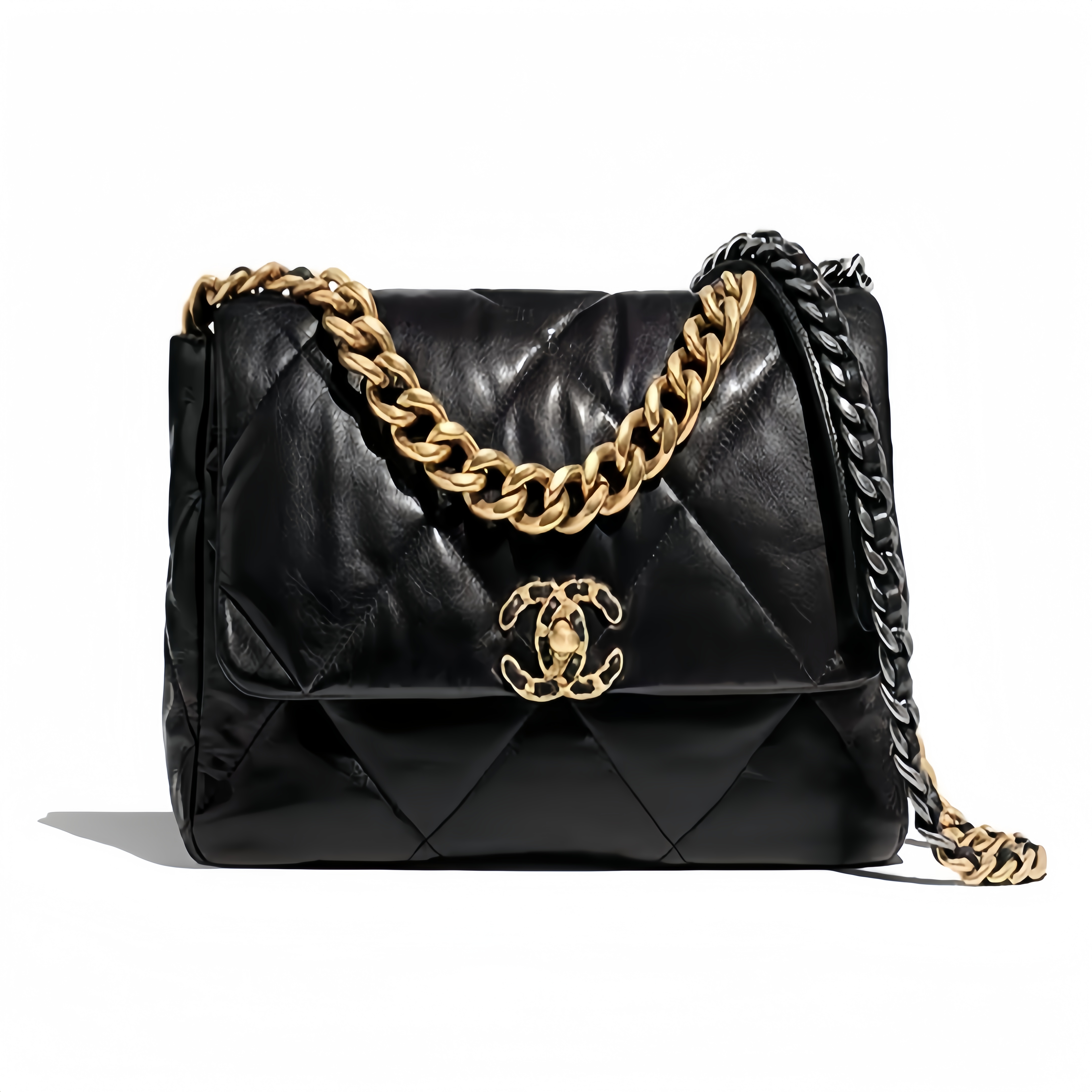 CHANEL 19Bag Medium - sized Women's Flap Bag with Quilted Pattern, Chain Handle, Made of Lambskin Leather. Can be Carried as a Handbag, Shoulder Bag or Crossbody Bag, Black