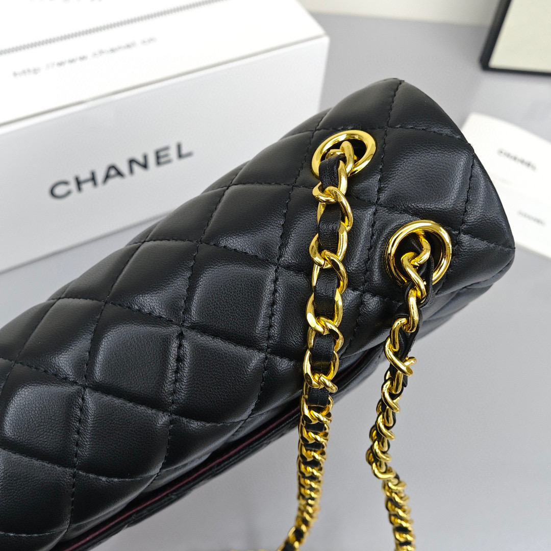 CHANEL Classic Flap CF Mini - Maxi Shoulder/Crossbody Bag with Quilted Pattern and Gold - Tone Hardware, Made of Lambskin Leather, Mini Size, for Women, Black