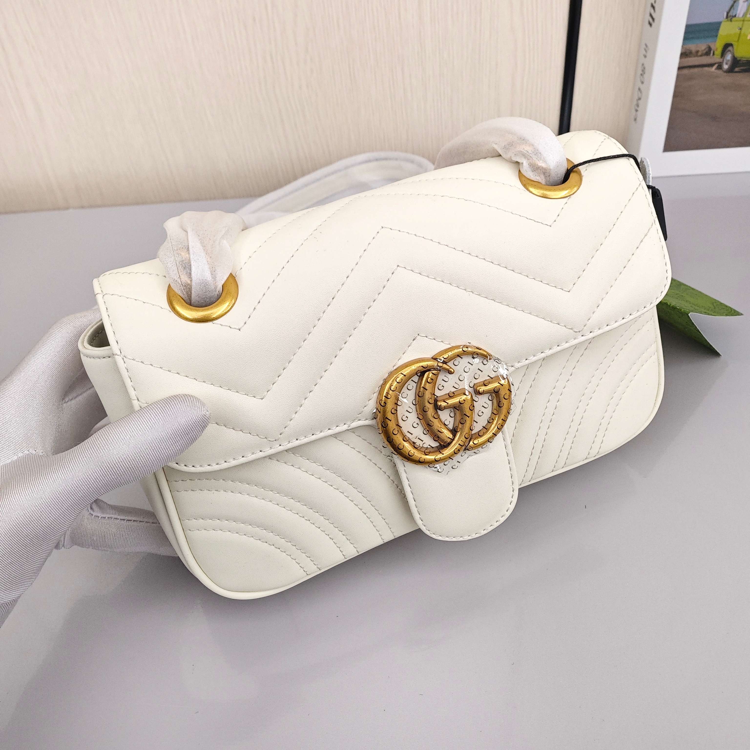 GUCCI GG Marmont Women's Leather Crossbody/Shoulder Bag, White