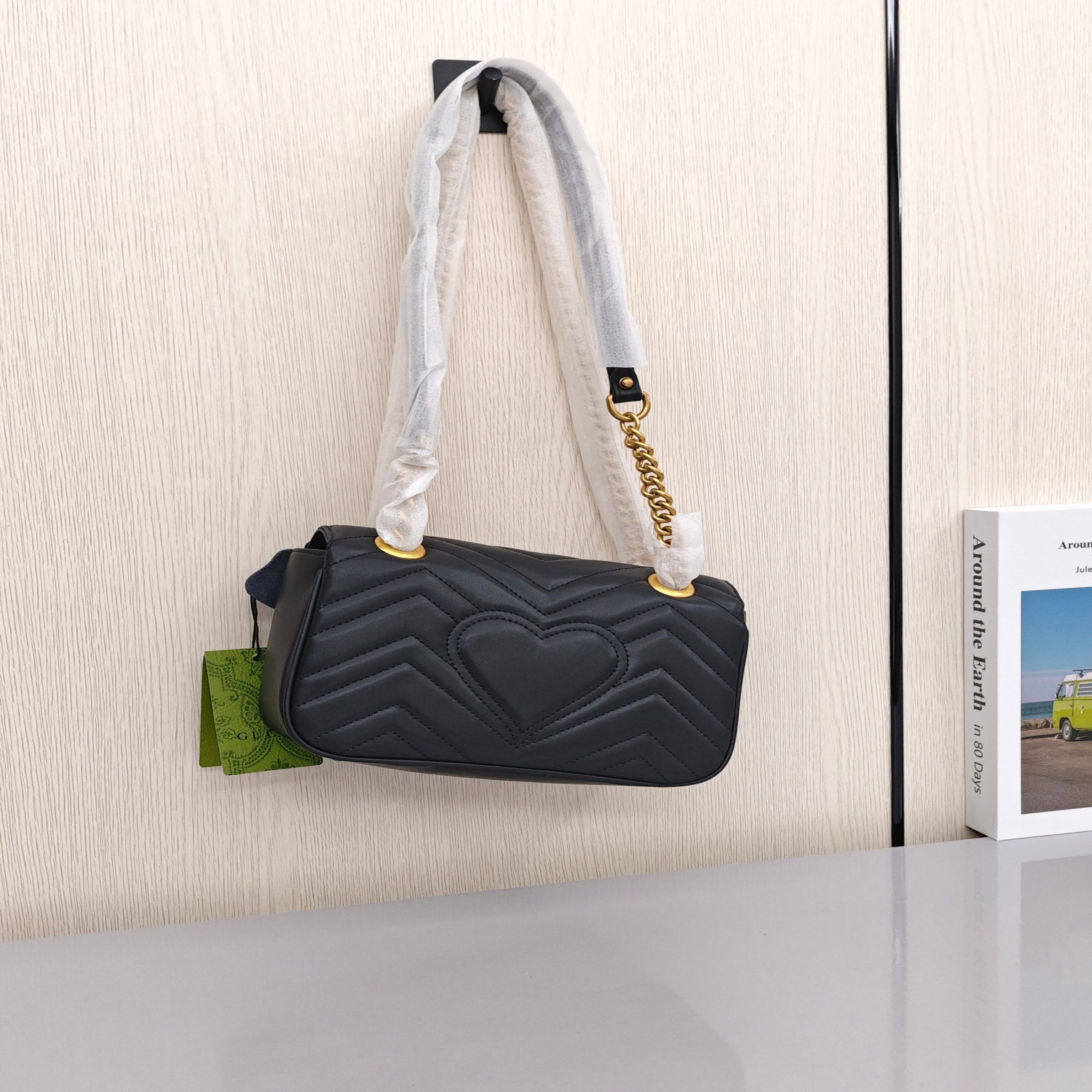 GUCCI GG Marmont Women's Crossbody/Shoulder Bag with Gold - tone Logo in Distressed Finish, Black