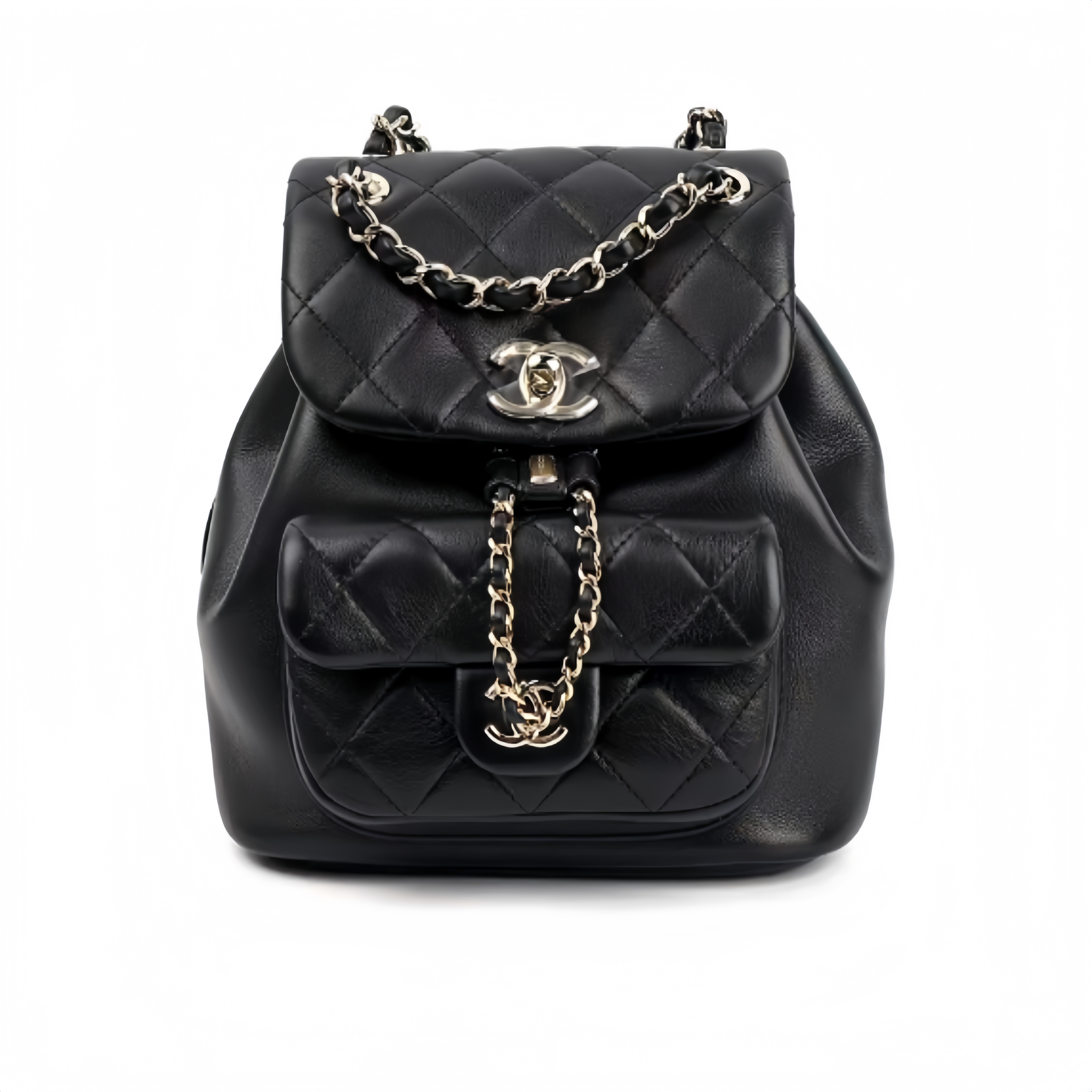 CHANEL Duma Backpack/Dual - Strap Bag with Gold - Tone Hardware, Quilted Flap, in Small Size, Made of Calfskin Leather, Black, for Women
