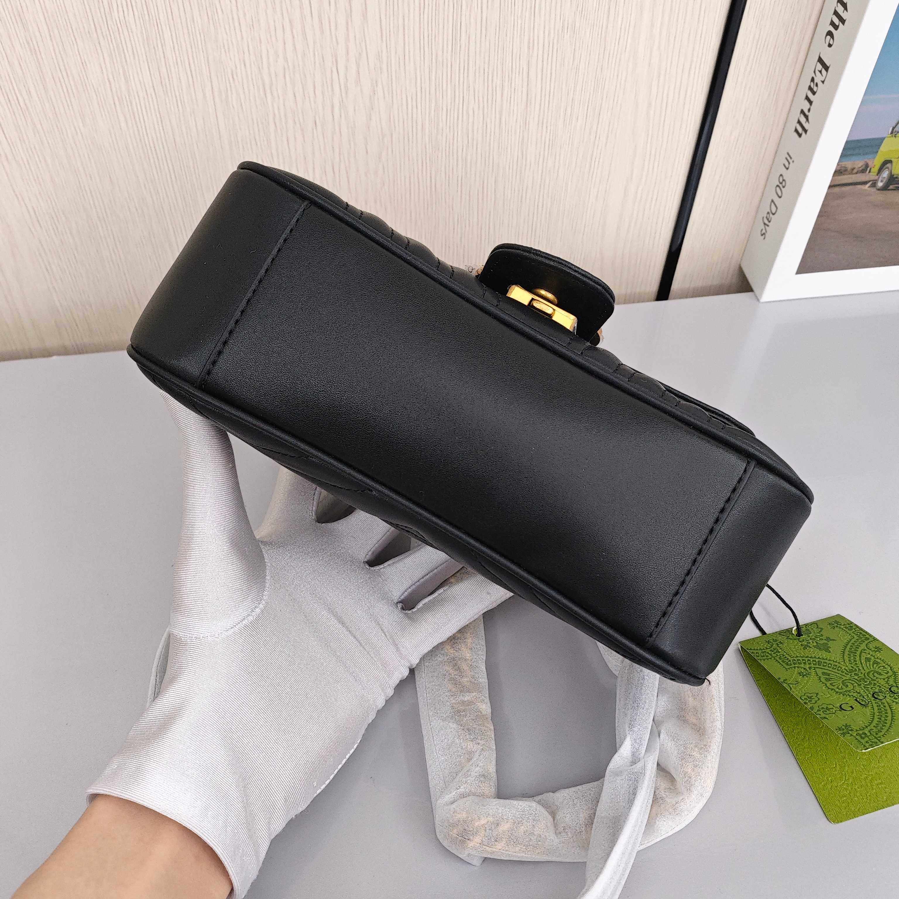 GUCCI GG Marmont Women's Crossbody/Shoulder Bag with Gold - tone Logo in Distressed Finish, Black