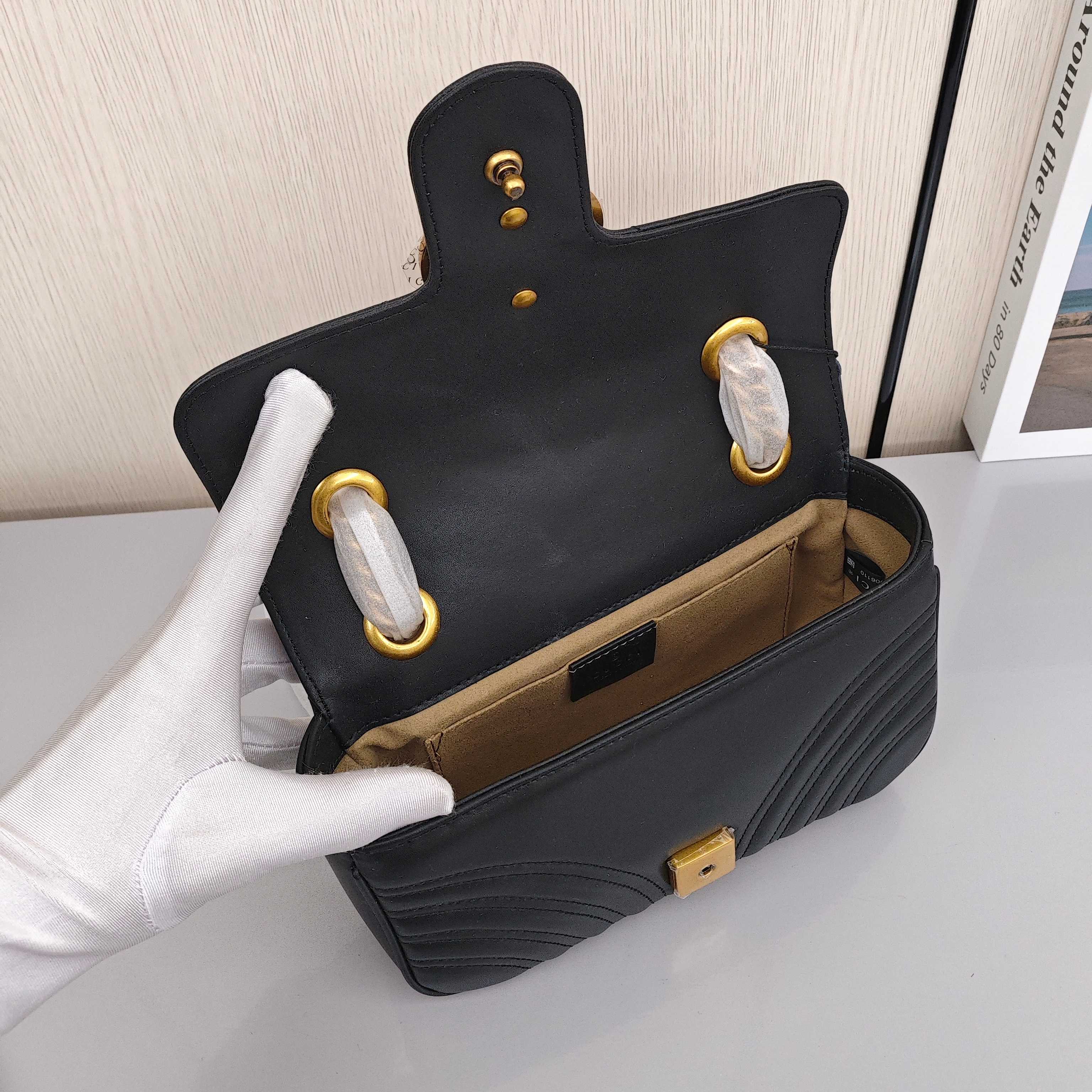 GUCCI GG Marmont Women's Crossbody/Shoulder Bag with Gold - tone Logo in Distressed Finish, Black