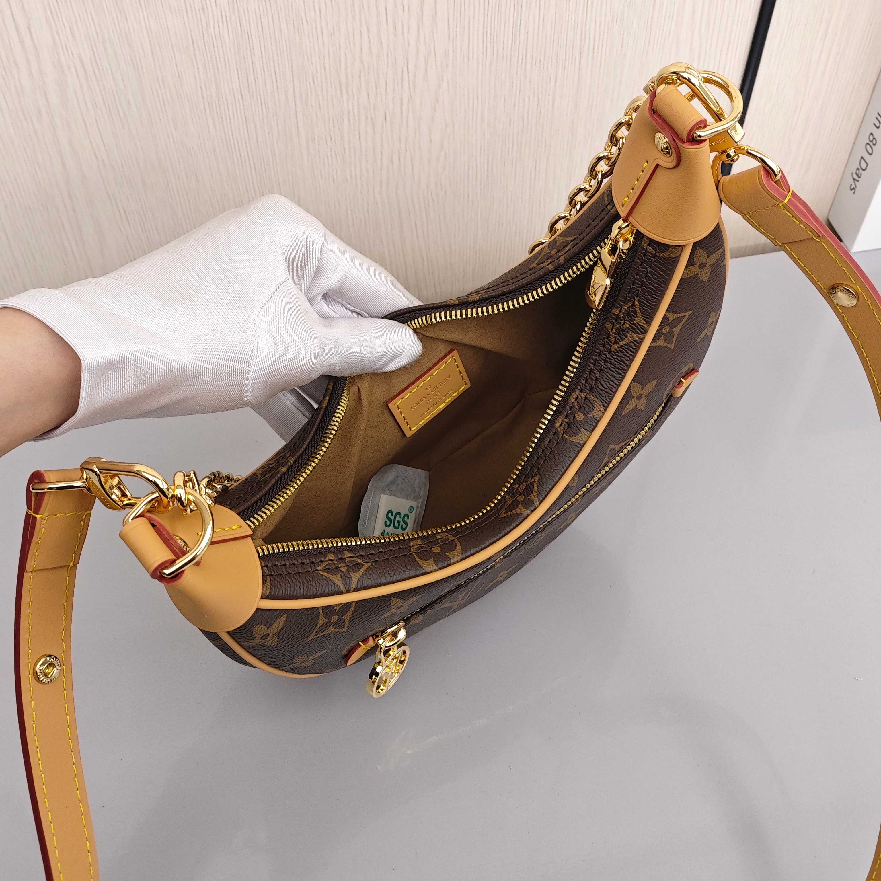 LOUIS VUITTON Loop Women's Handbag/Shoulder Bag with Monogram Canvas All - Over Print and Chain Shoulder Strap, Brown