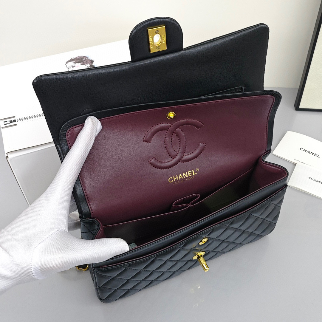 CHANEL Classic Flap CF Mini - Maxi Shoulder/Crossbody Bag with Quilted Pattern and Gold - Tone Hardware, Made of Lambskin Leather, Mini Size, for Women, Black