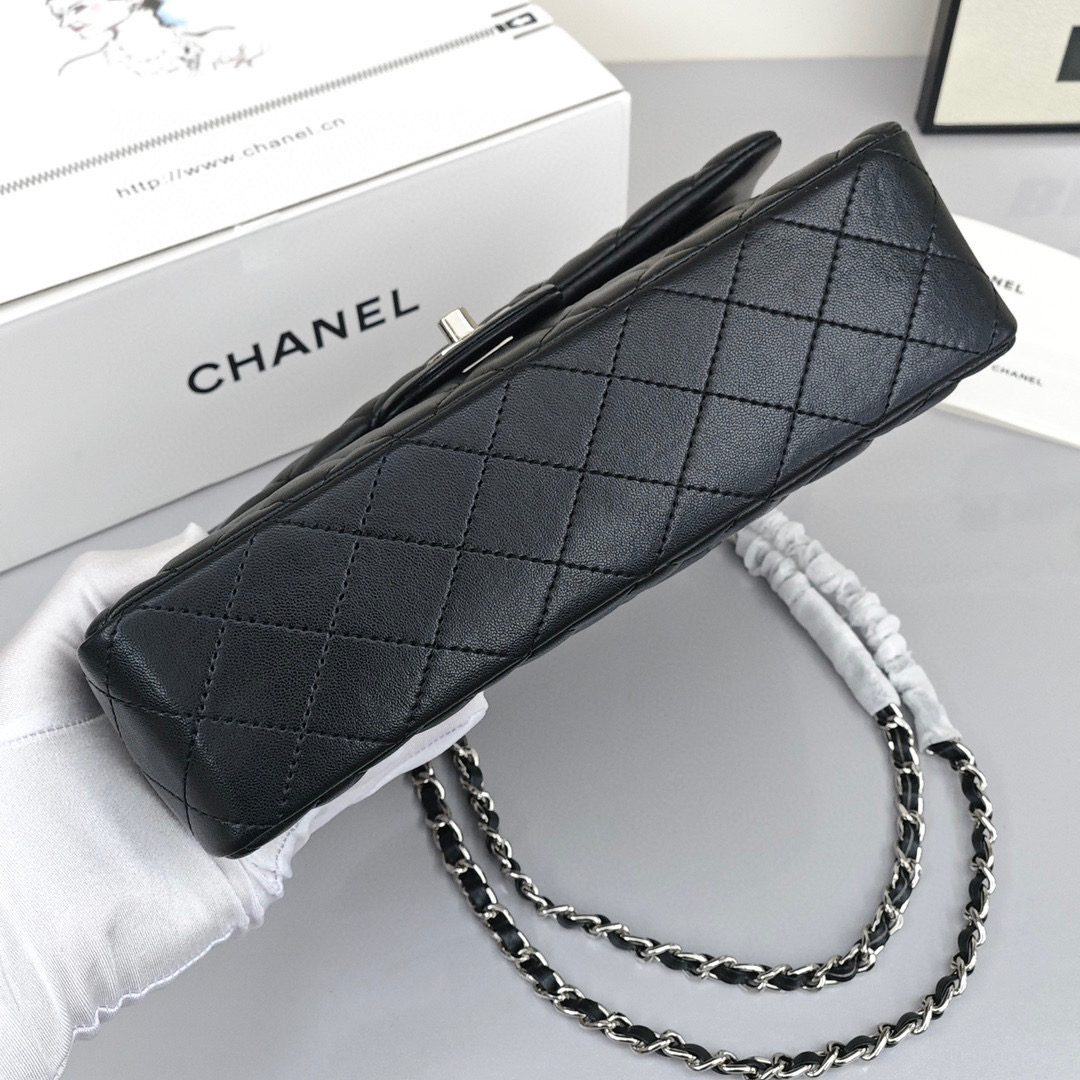 CHANEL Classic Flap CF Shoulder/Crossbody Flap Bag for Women, in Black, featuring Classic Silver - Tone Hardware, Grain - Embossed Calfskin Leather and Chain Shoulder Strap