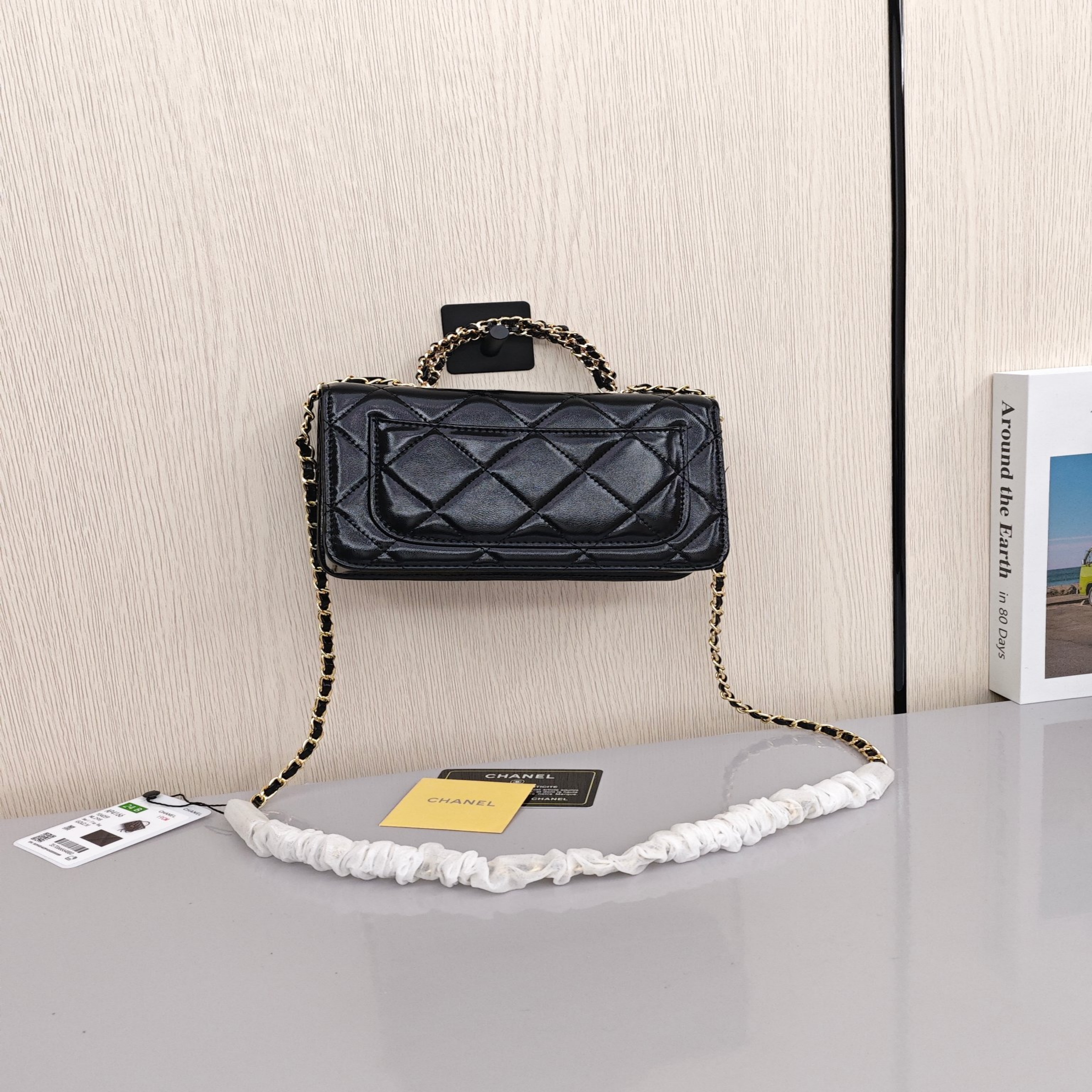 CHANEL 24B Chain - Quilted Shoulder/Crossbody Bag with Gold - Tone Hardware, Made of Shiny Lambskin Leather, for Women, Black