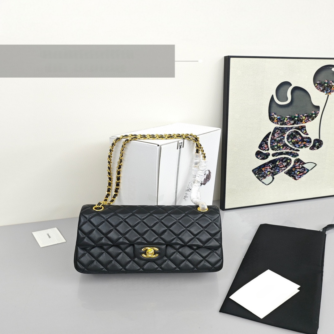 CHANEL Classic Flap CF Mini - Maxi Shoulder/Crossbody Bag with Quilted Pattern and Gold - Tone Hardware, Made of Lambskin Leather, Mini Size, for Women, Black