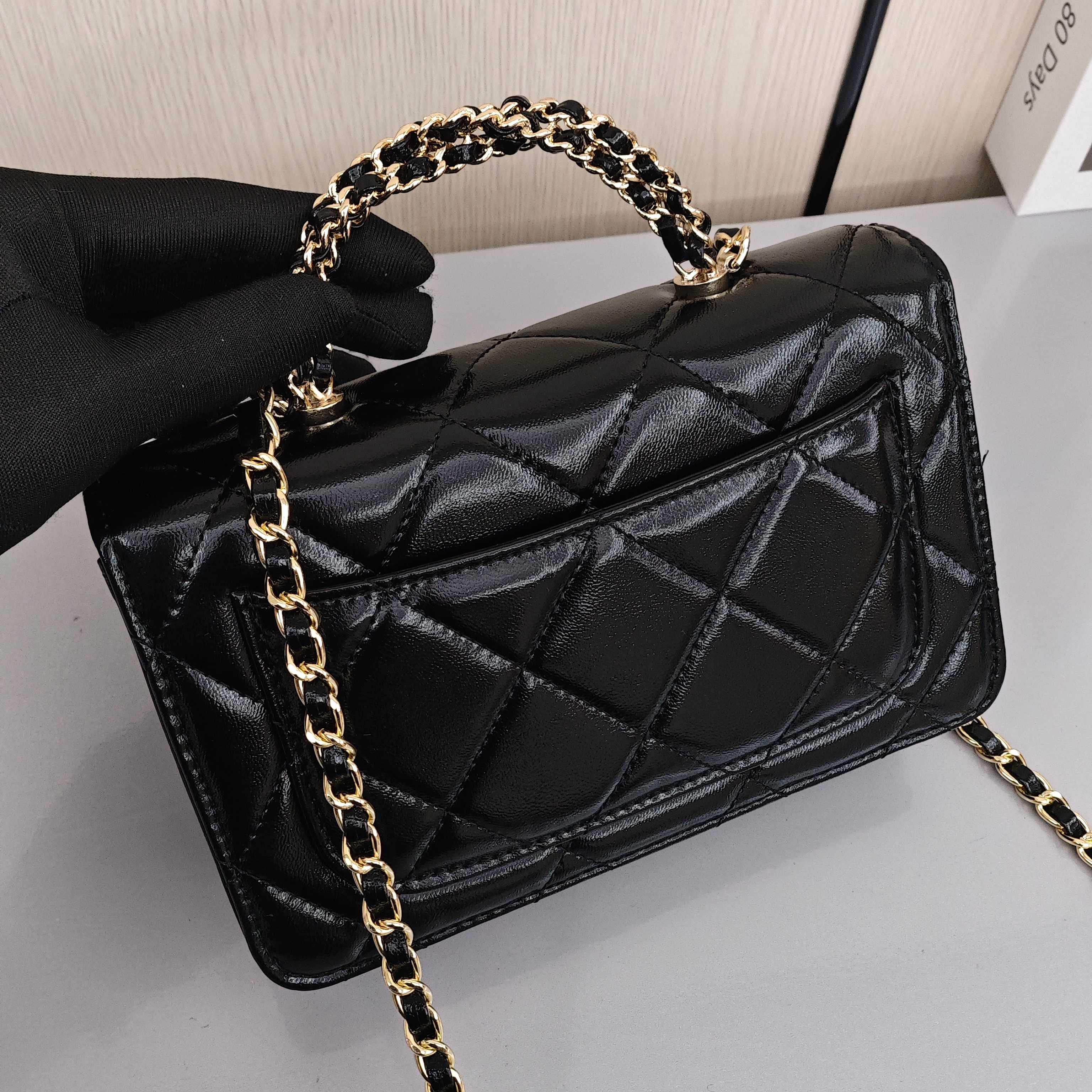 CHANEL 24B Chain - Quilted Shoulder/Crossbody Bag with Gold - Tone Hardware, Made of Shiny Lambskin Leather, for Women, Black
