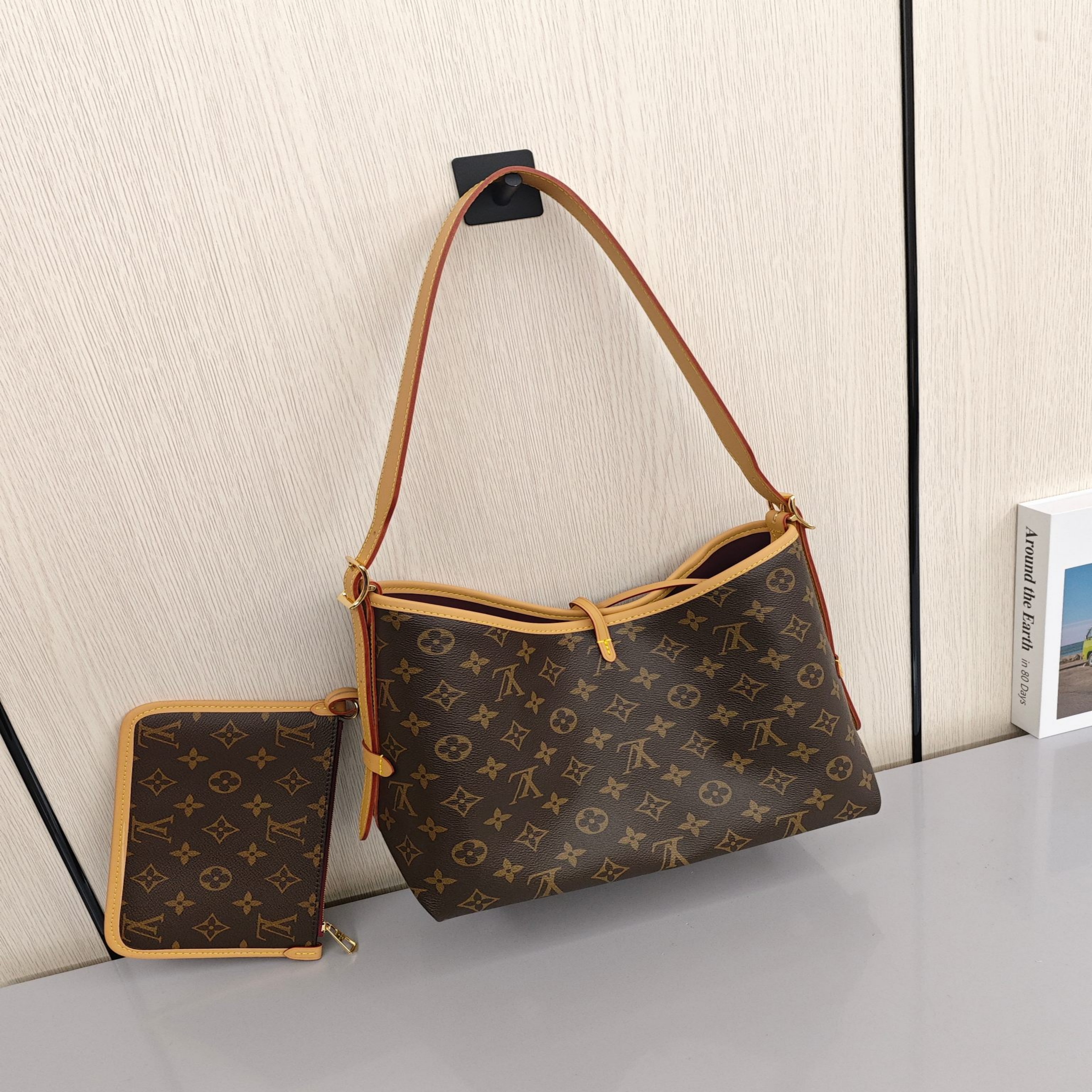 LOUIS VUITTON Carryall PM Small - sized Women's Tote/Shoulder Bag with Monogram Canvas All - Over Print (Mother - and - Child Bag), Brown