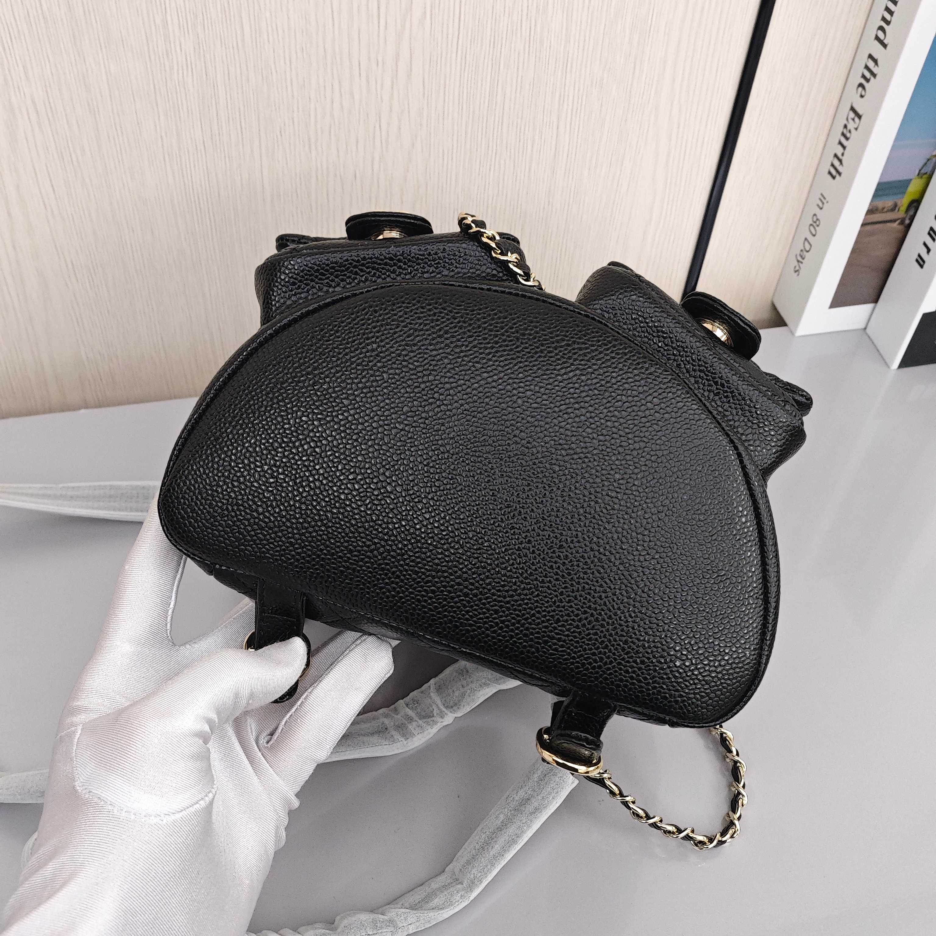 CHANEL Duma 24A Retro Backpack/Dual - Strap Bag with Light Gold - Tone Hardware and Quilted Pattern, Made of Grained Calfskin Leather, Medium Size, Unisex, Black