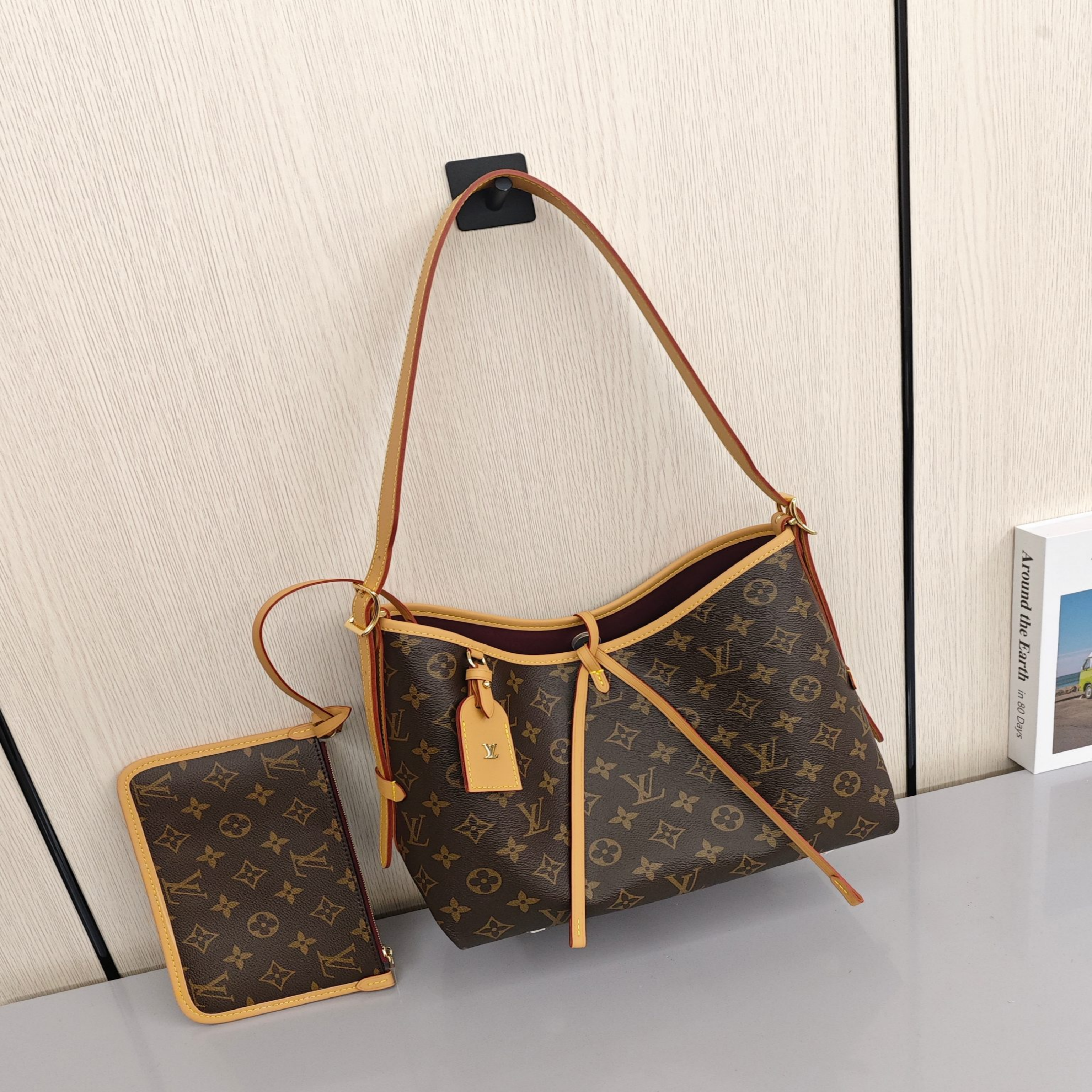 LOUIS VUITTON Carryall PM Small - sized Women's Tote/Shoulder Bag with Monogram Canvas All - Over Print (Mother - and - Child Bag), Brown