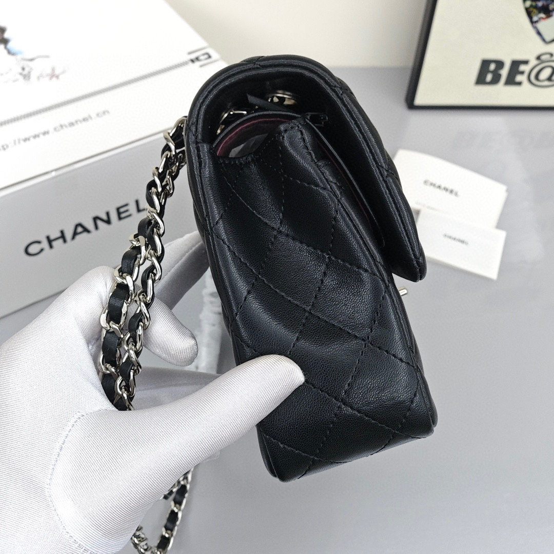 CHANEL Classic Flap CF Shoulder/Crossbody Flap Bag for Women, in Black, featuring Classic Silver - Tone Hardware, Grain - Embossed Calfskin Leather and Chain Shoulder Strap