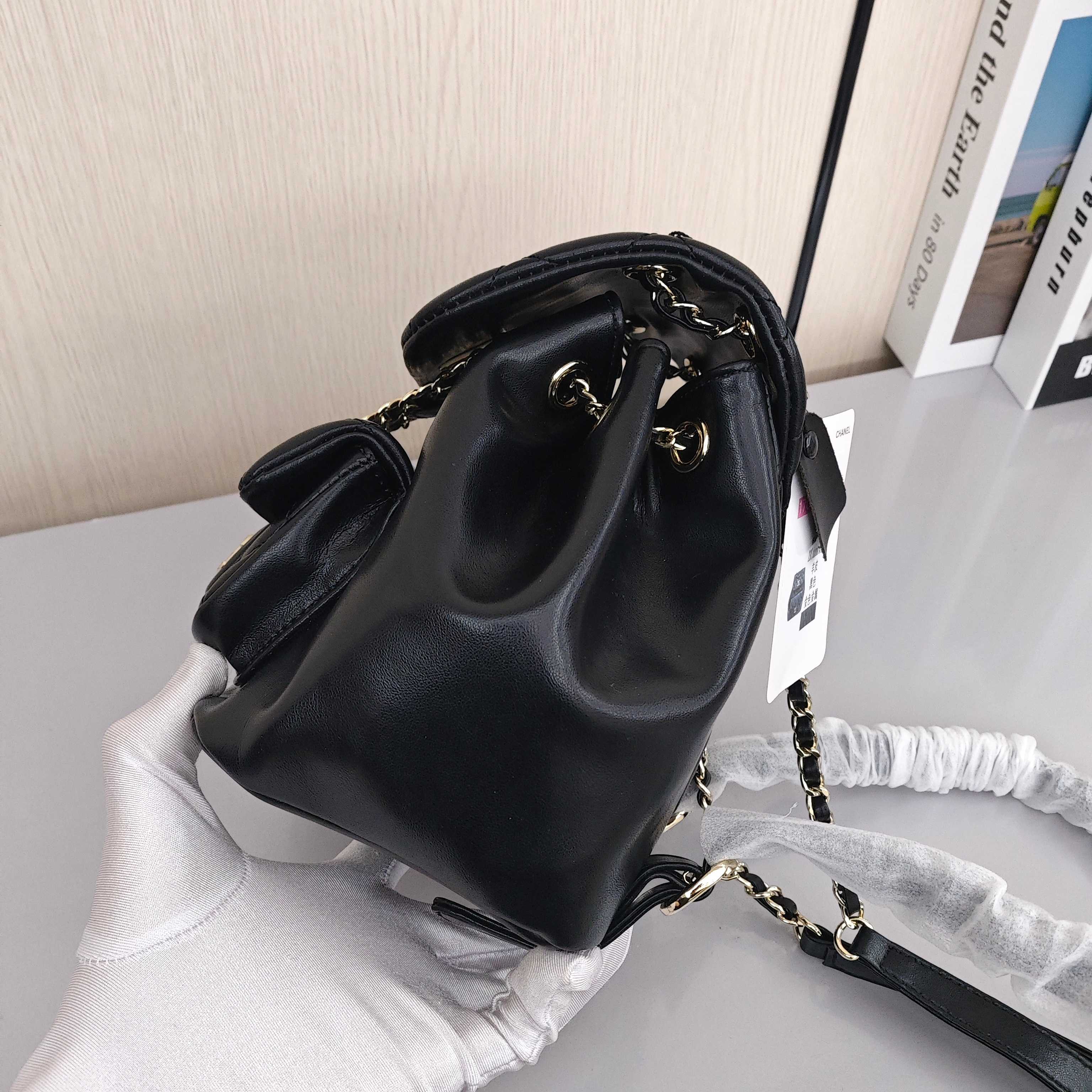 CHANEL Duma Backpack/Dual - Strap Bag with Gold - Tone Hardware, Quilted Flap, in Small Size, Made of Calfskin Leather, Black, for Women