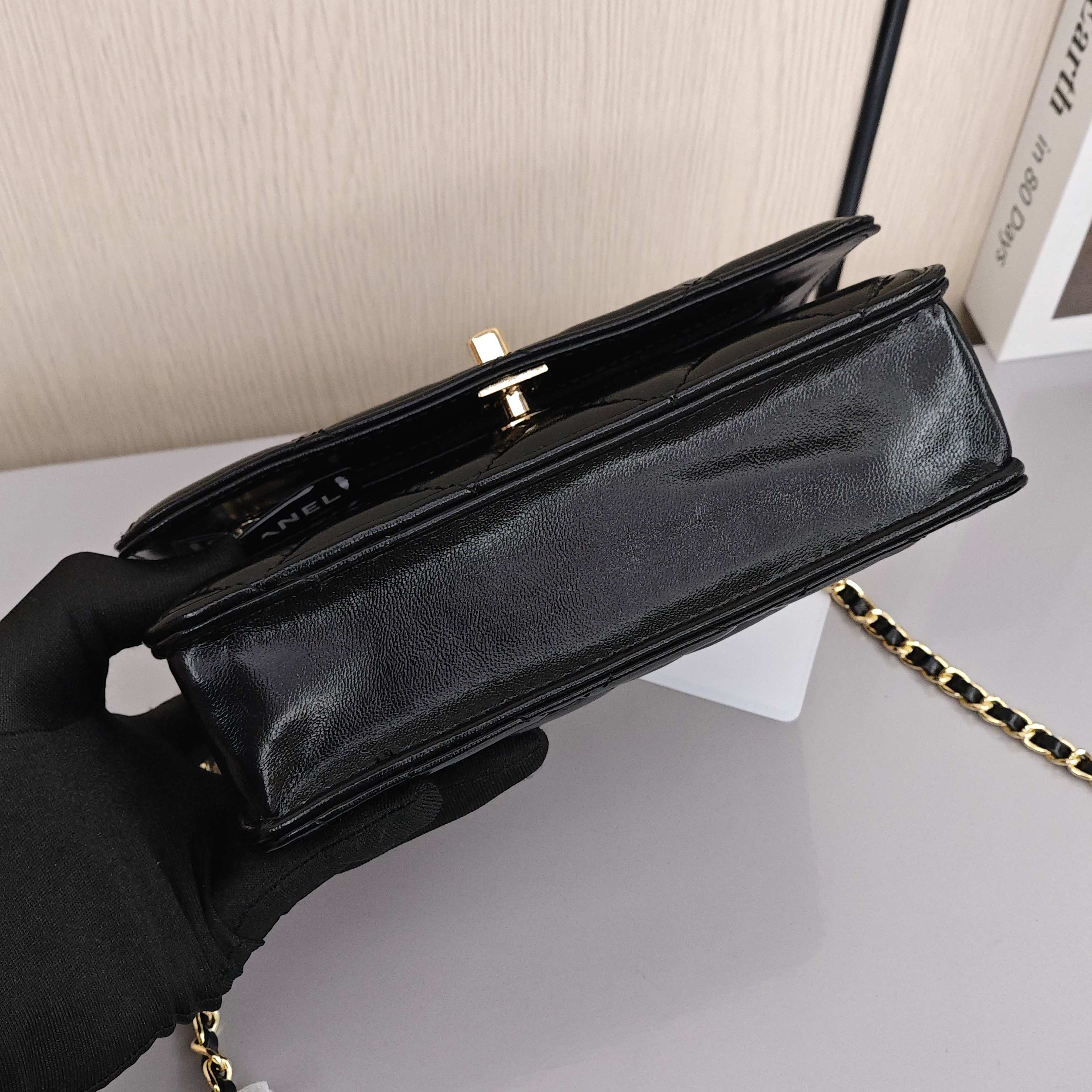 CHANEL 24B Chain - Quilted Shoulder/Crossbody Bag with Gold - Tone Hardware, Made of Shiny Lambskin Leather, for Women, Black