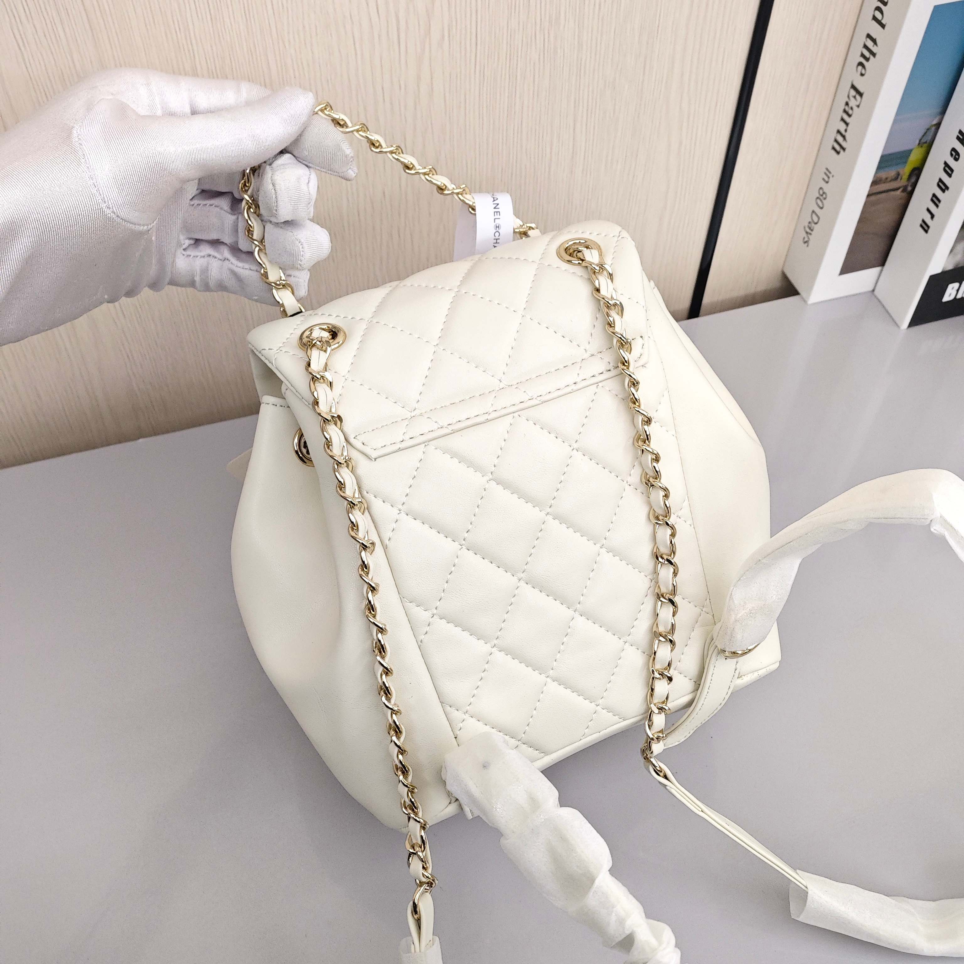 CHANEL Duma 23C Early Spring Collection. Stylish Quilted Flap Backpack/Dual - Strap Bag. Made of Calfskin Leather. Large Size. For Women. White.