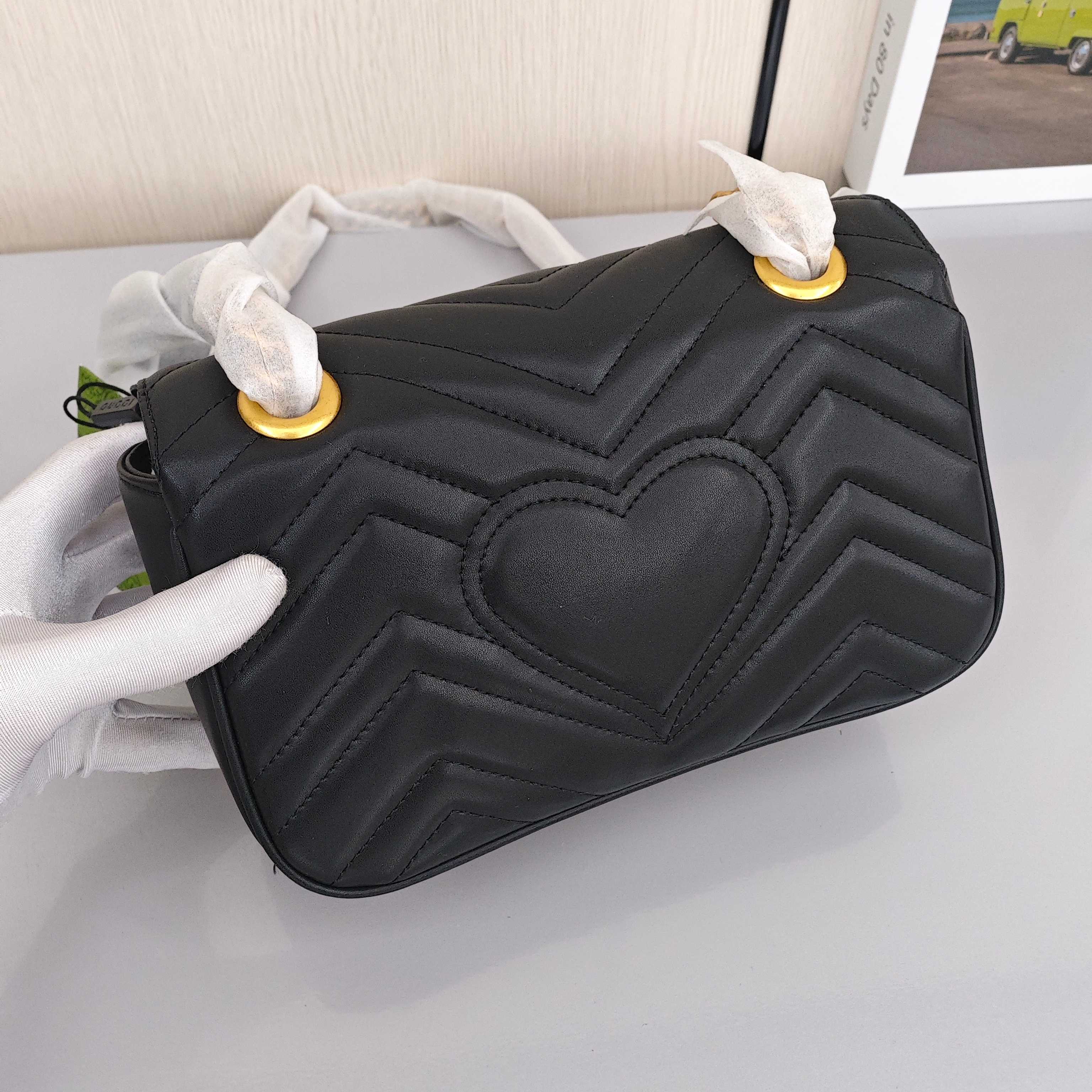 GUCCI GG Marmont Women's Crossbody/Shoulder Bag with Gold - tone Logo in Distressed Finish, Black