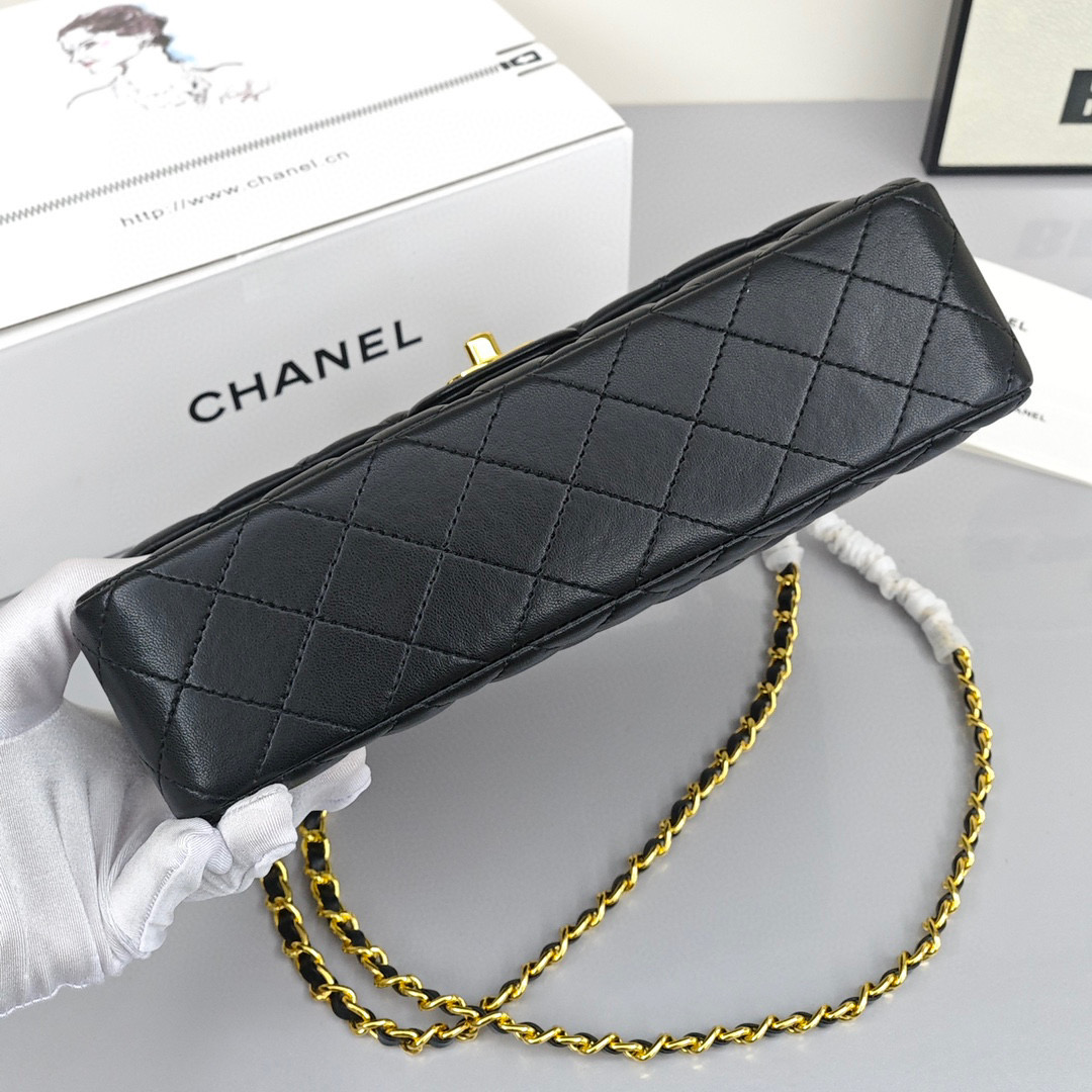 CHANEL Classic Flap CF Mini - Maxi Shoulder/Crossbody Bag with Quilted Pattern and Gold - Tone Hardware, Made of Lambskin Leather, Mini Size, for Women, Black