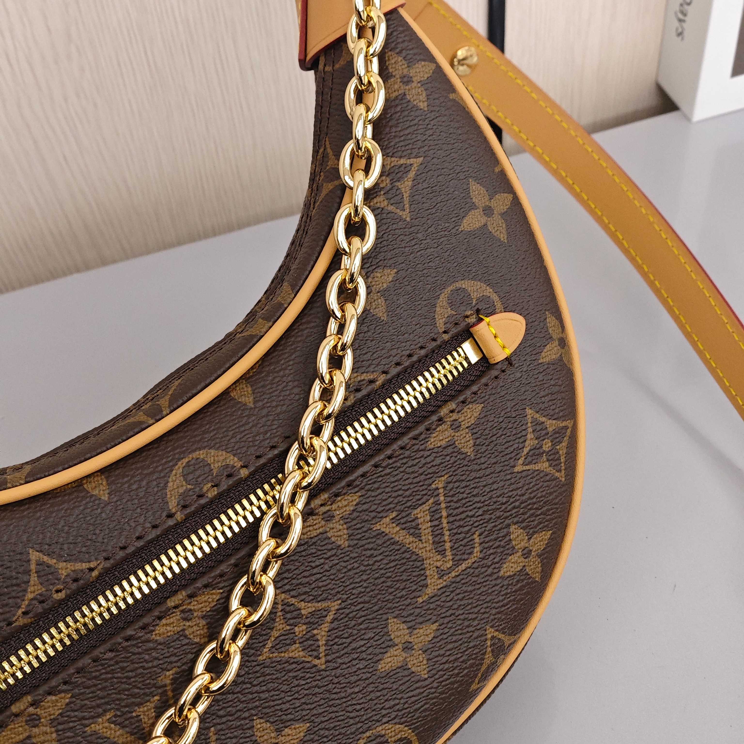 LOUIS VUITTON Loop Women's Handbag/Shoulder Bag with Monogram Canvas All - Over Print and Chain Shoulder Strap, Brown
