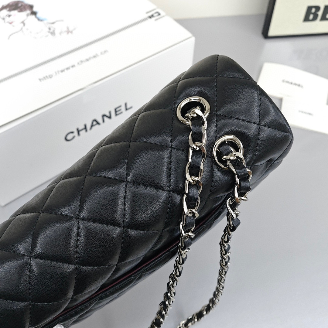 CHANEL Classic Flap CF Shoulder/Crossbody Flap Bag for Women, in Black, featuring Classic Silver - Tone Hardware, Grain - Embossed Calfskin Leather and Chain Shoulder Strap