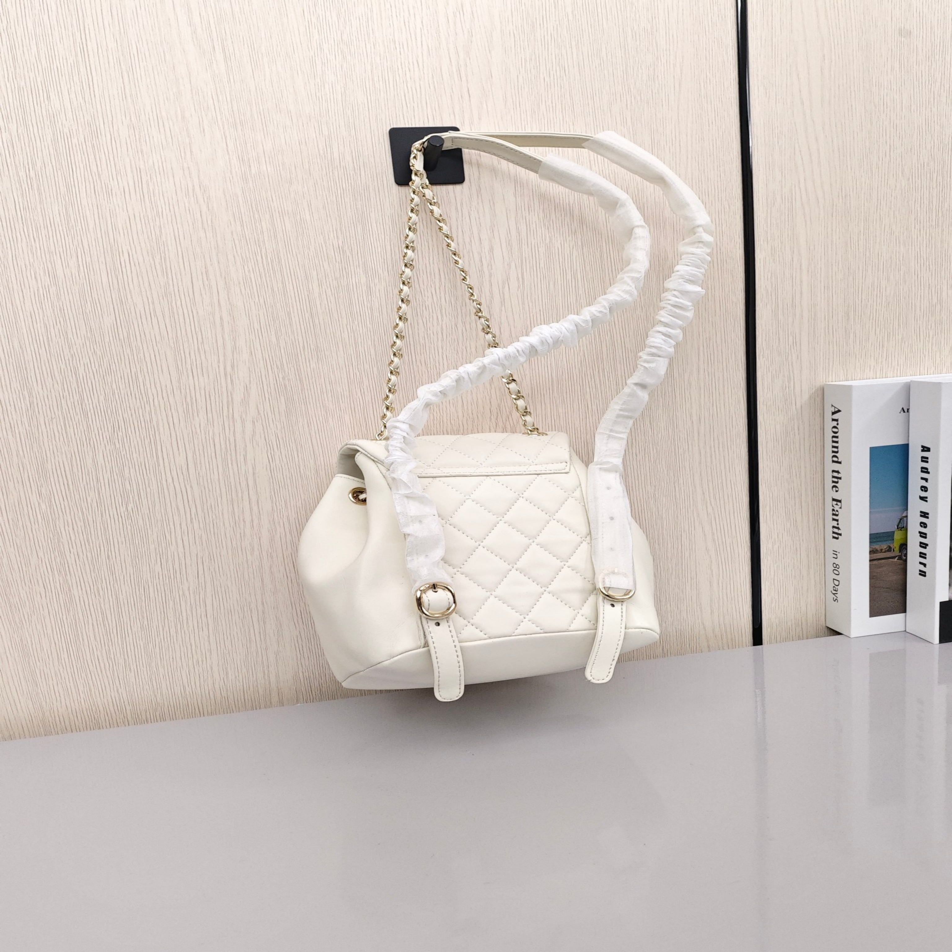 CHANEL Duma 23C Early Spring Collection. Stylish Quilted Flap Backpack/Dual - Strap Bag. Made of Calfskin Leather. Large Size. For Women. White.