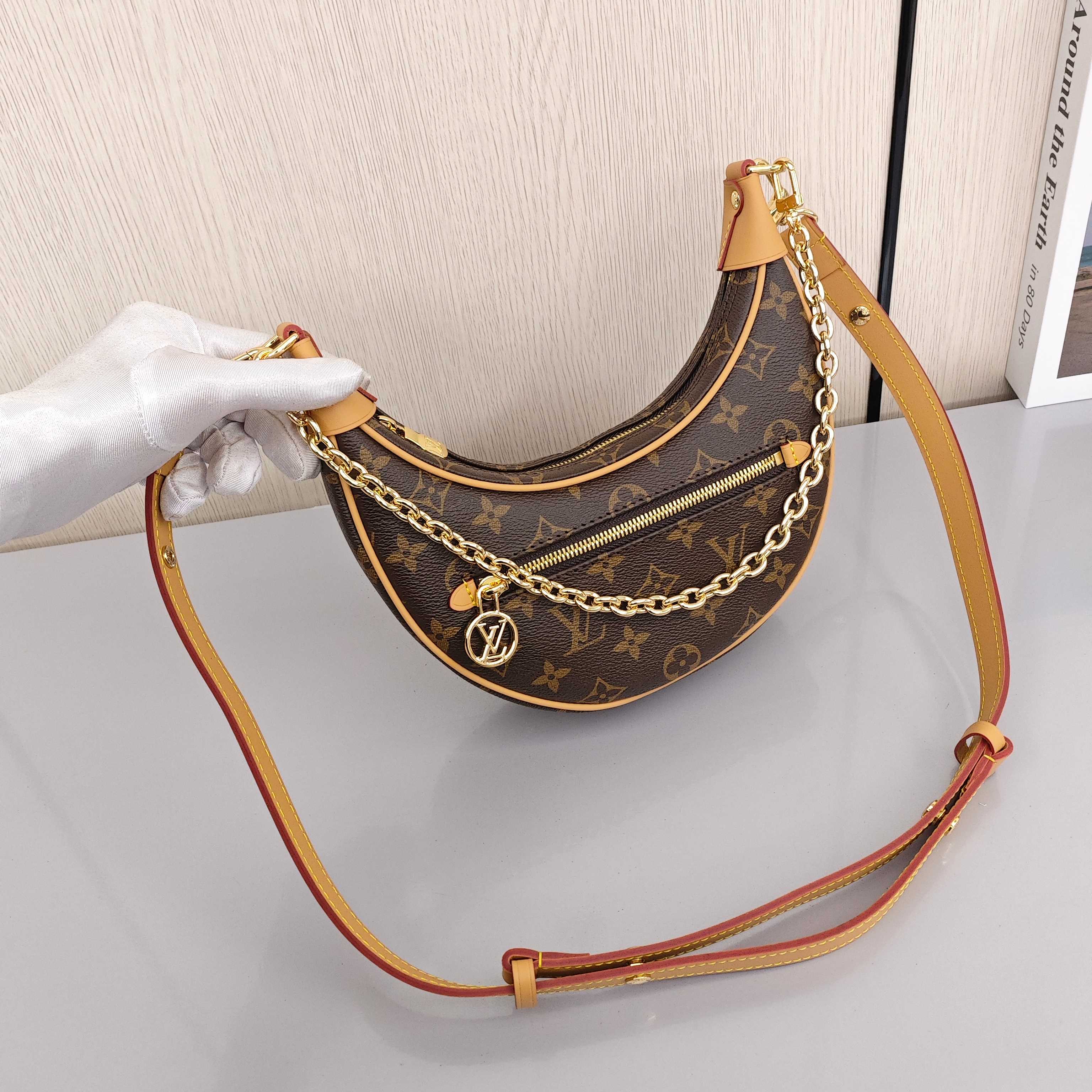 LOUIS VUITTON Loop Women's Handbag/Shoulder Bag with Monogram Canvas All - Over Print and Chain Shoulder Strap, Brown