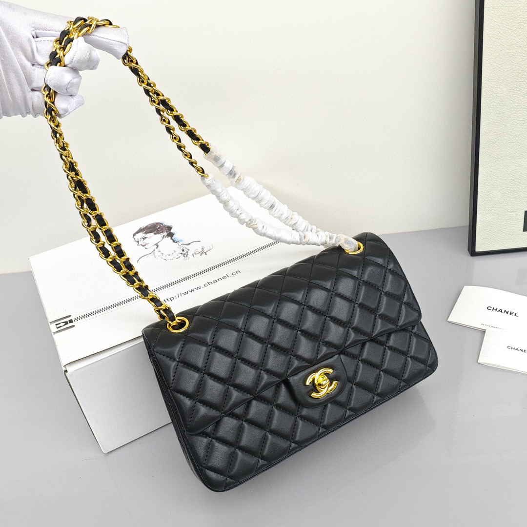 CHANEL Classic Flap CF Mini - Maxi Shoulder/Crossbody Bag with Quilted Pattern and Gold - Tone Hardware, Made of Lambskin Leather, Mini Size, for Women, Black