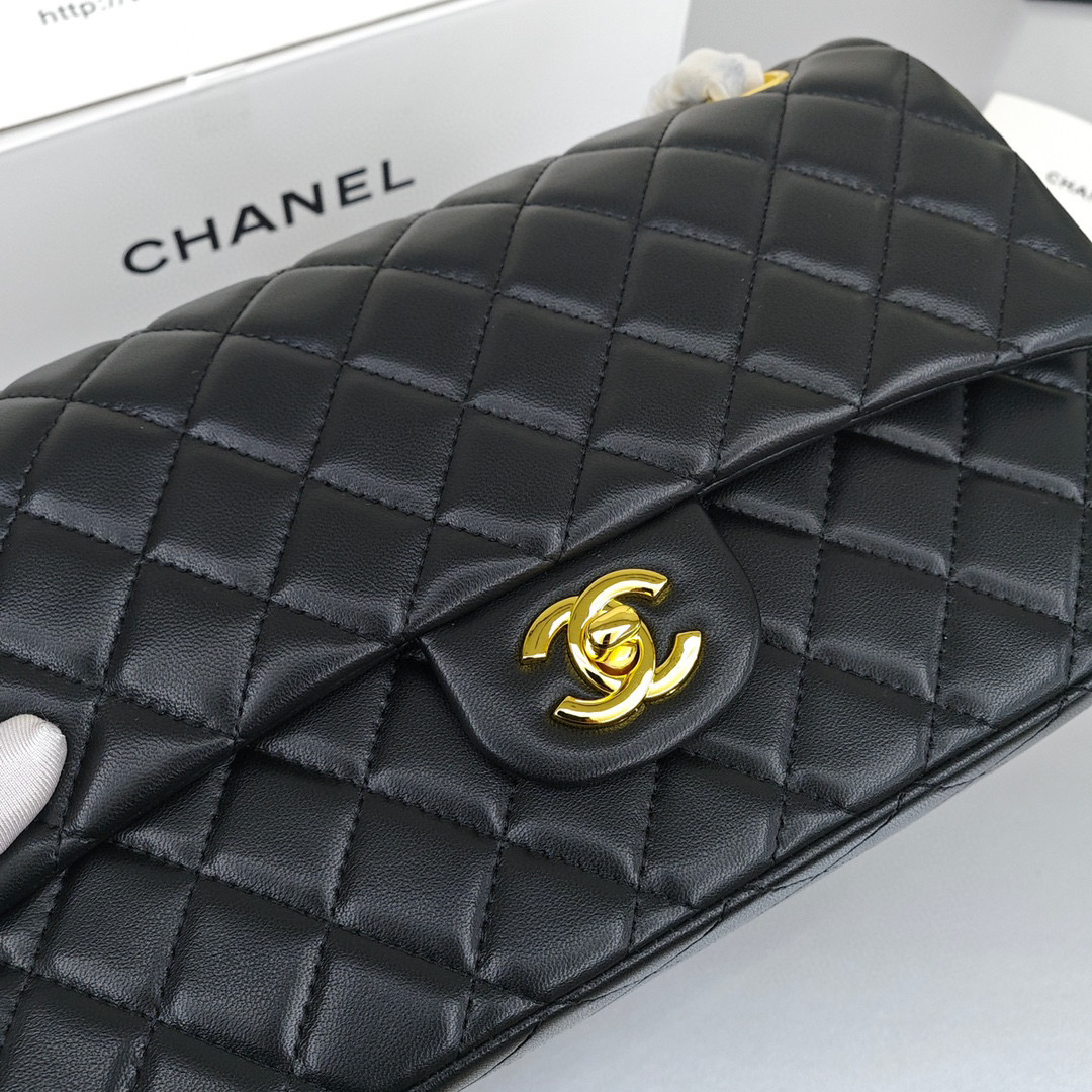 CHANEL Classic Flap CF Mini - Maxi Shoulder/Crossbody Bag with Quilted Pattern and Gold - Tone Hardware, Made of Lambskin Leather, Mini Size, for Women, Black